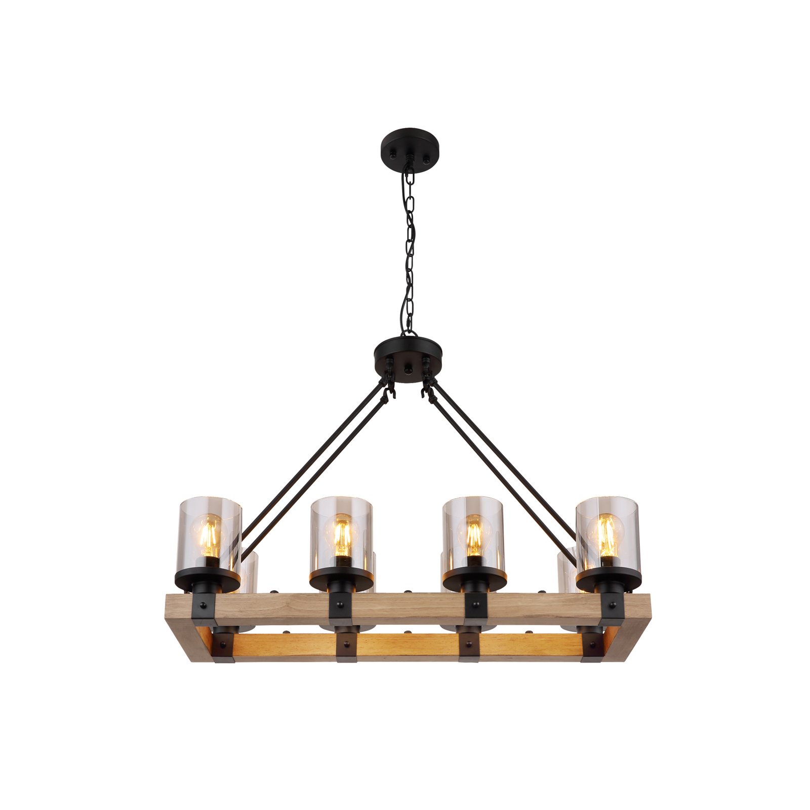 Lámpara colgante Lila con marco de madera, 8 luces