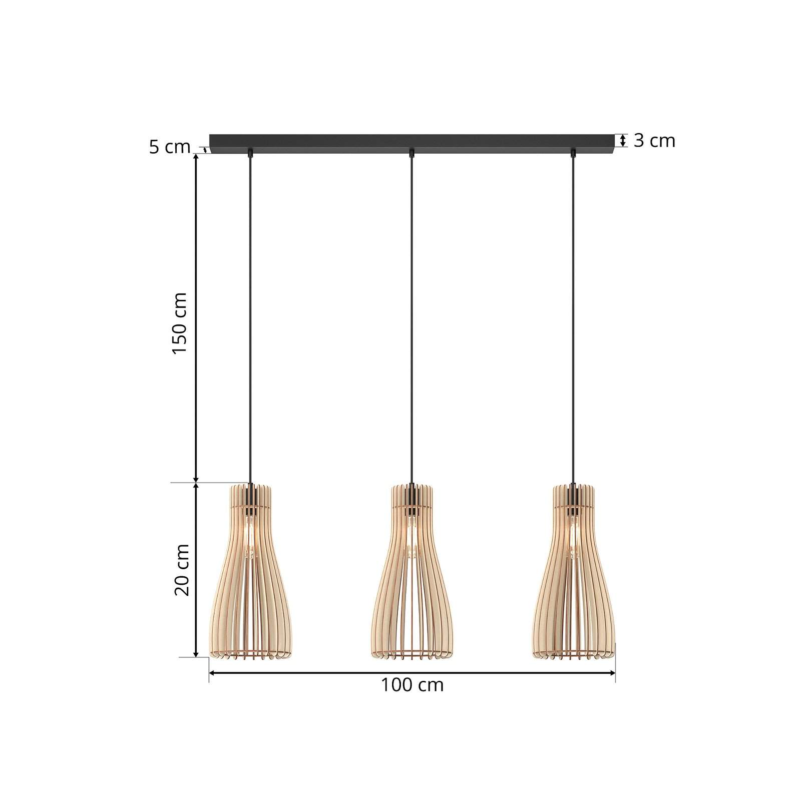 Envostar Furn pendant light, birch plywood, 3-bulb