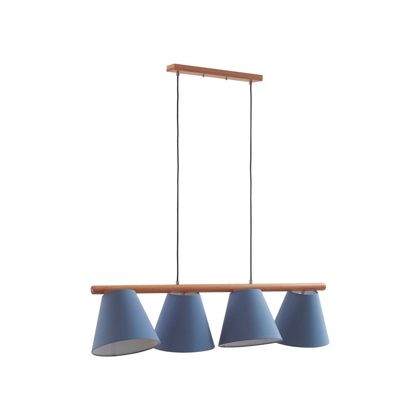 Lucande Hängeleuchte Jinda, blau, Holz, Stoff, 120 cm, E27