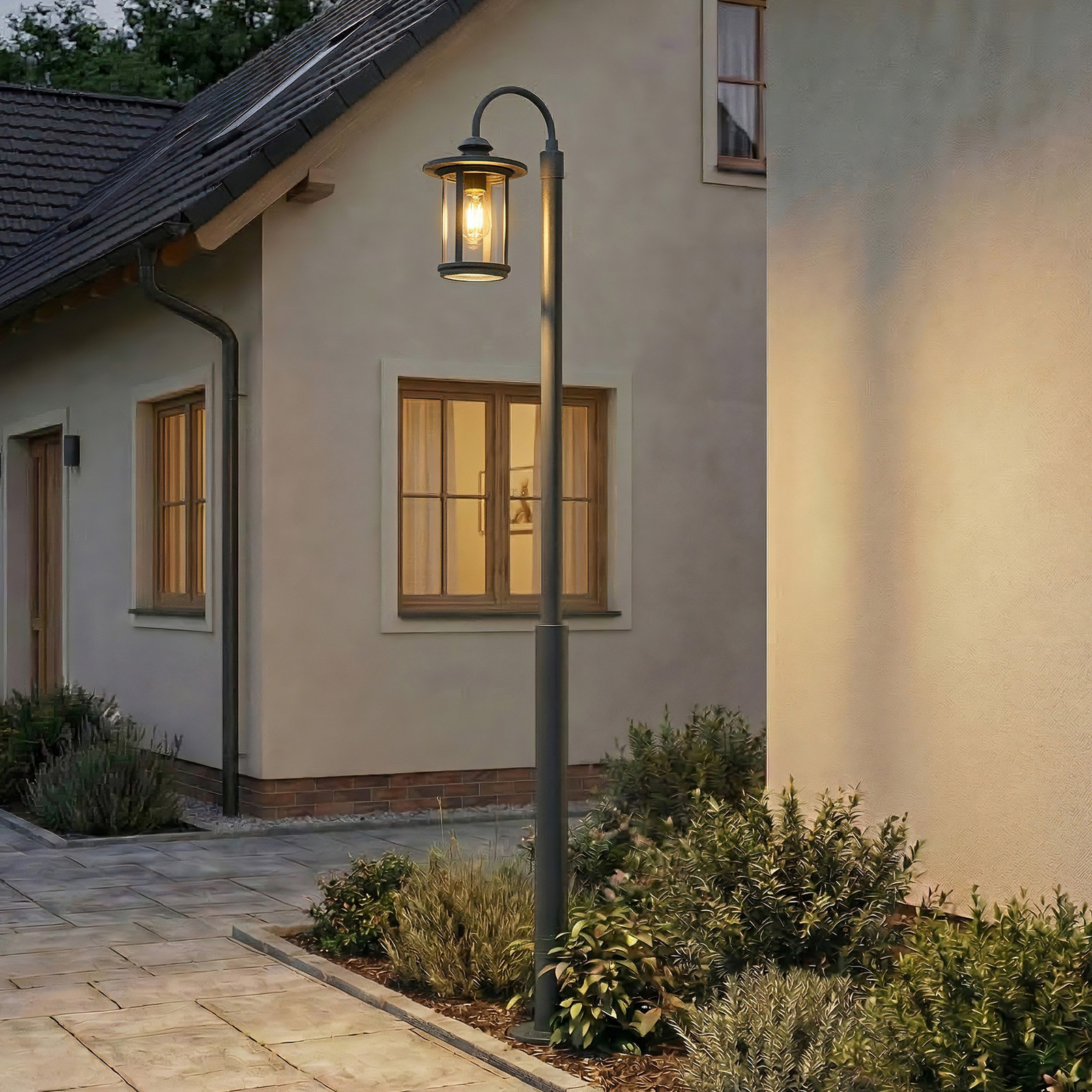 Lampă de exterior Lindby Zayn negru cu 1 bec înălțime 220 cm IP65 - Antichitate - negru transparent - Aluminiu