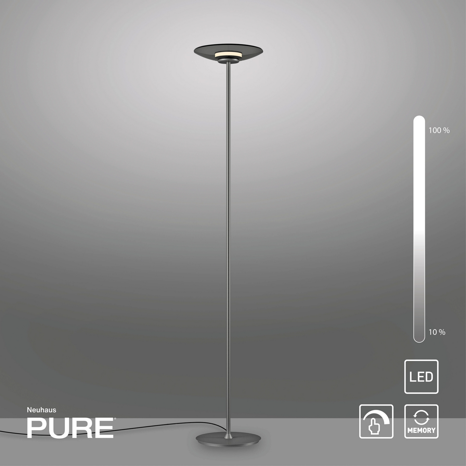 LED-Stehleuchte PURE Moon, platin, Rauchglas, 180 cm LED-Stehleuchte PURE Moon, platin, Rauchglas, 180 cm