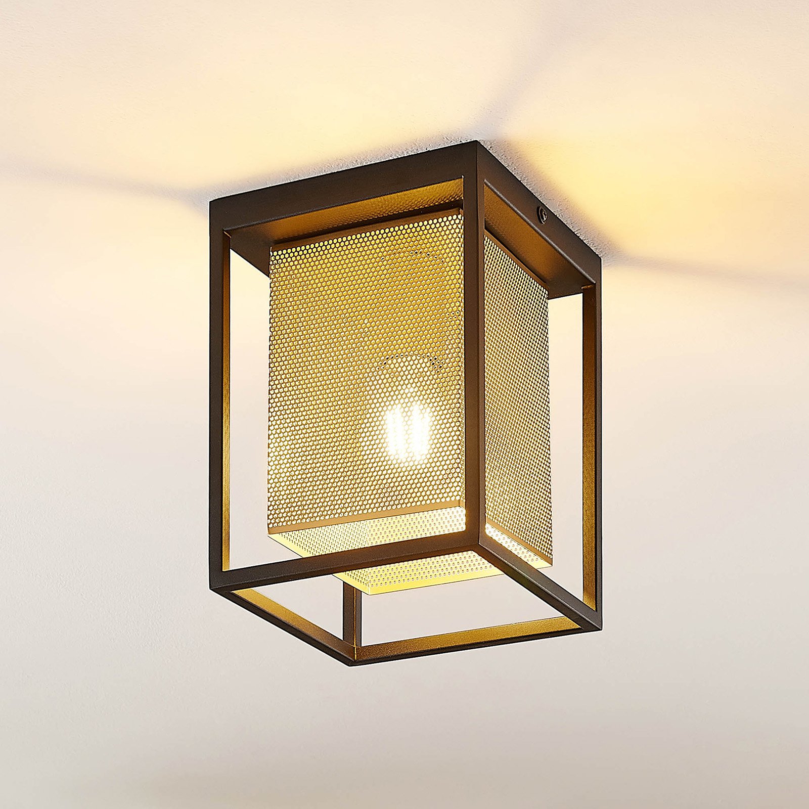 Lindby Daiana ceiling light, honeycomb pattern, for Living / Dining Room, steel, E27, 60 W, energy efficiency: A++, L: 18 cm, W: 18 cm, H: 24 cm