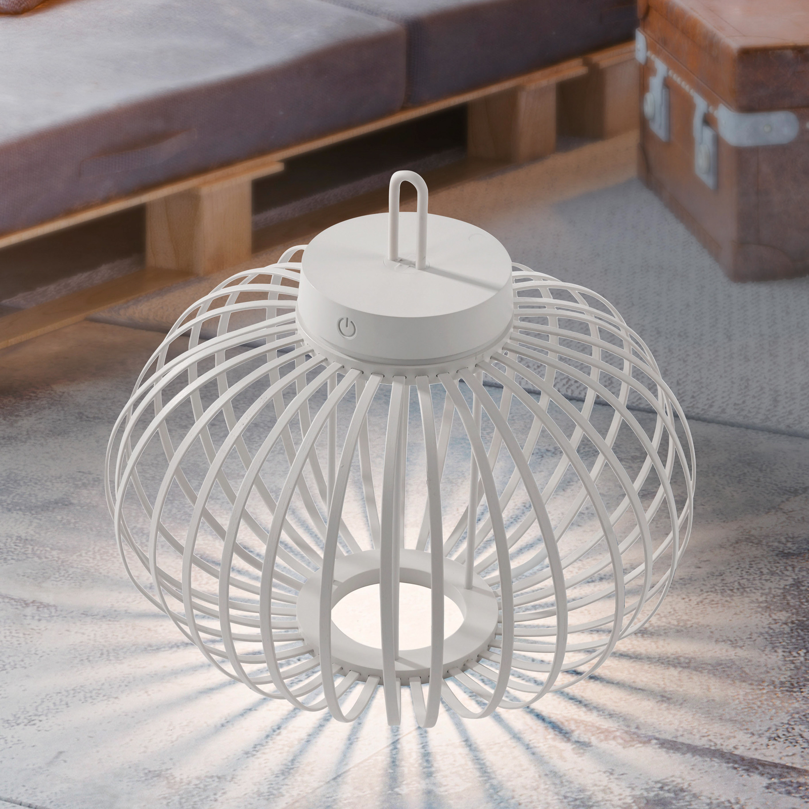 JUST LIGHT. Candeeiro de mesa recarregável Akuba LED, branco, 33 cm, bambu