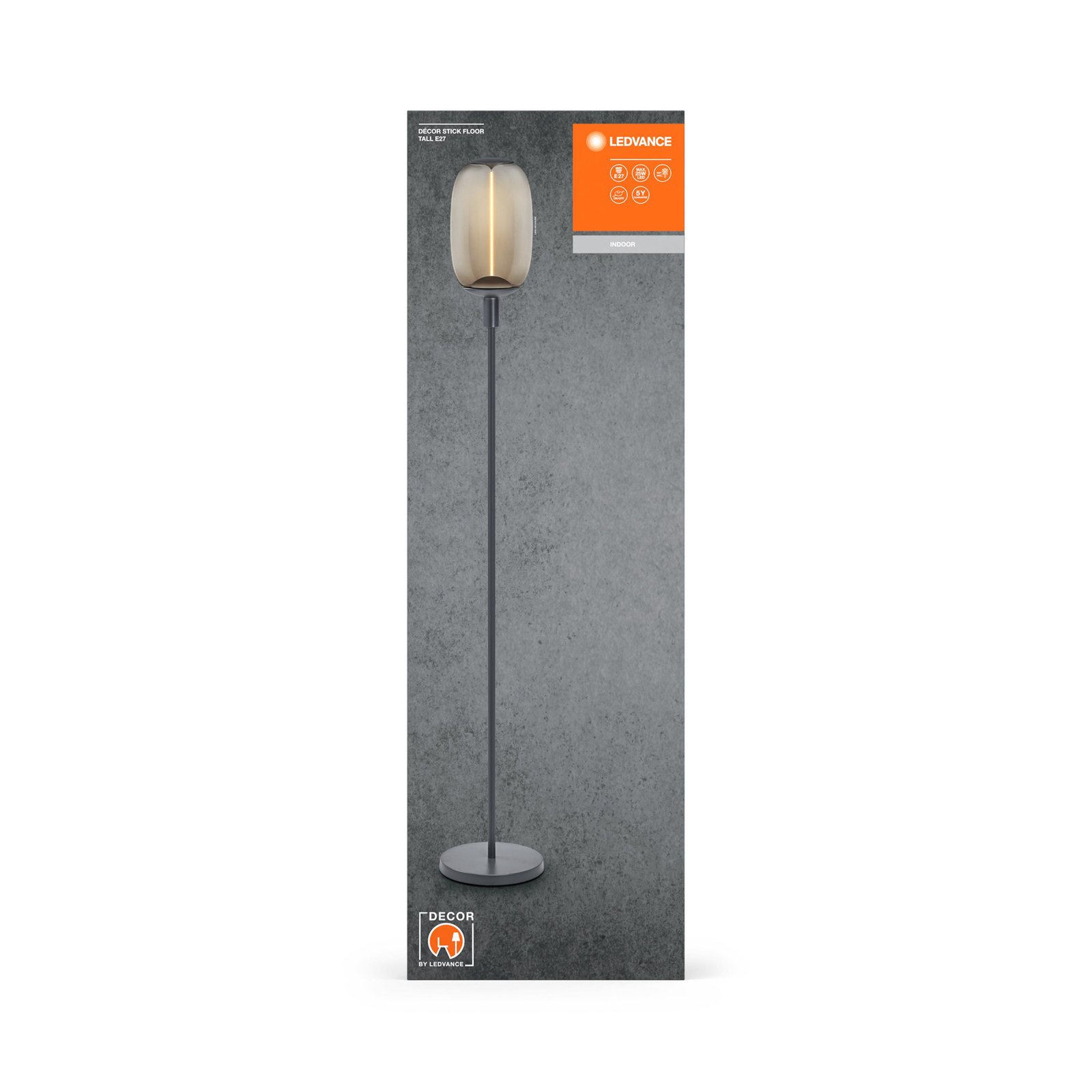 LEDVANCE Decor Stick floor lamp E27, height 146cm, dark grey