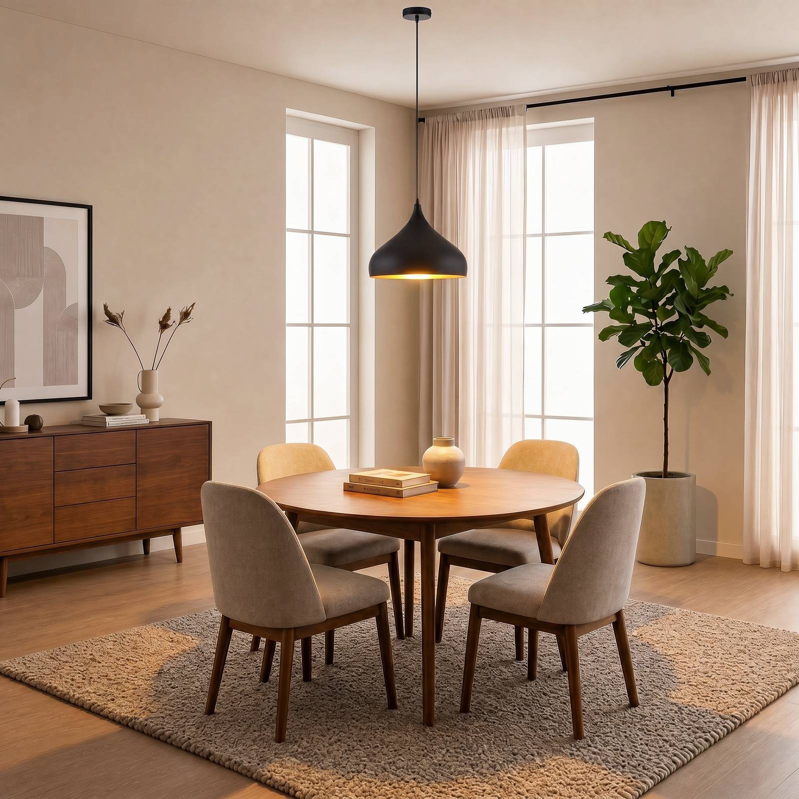 Lindby hanglamp Ritana, zwart-goud, metaal, Ø 31cm, E27