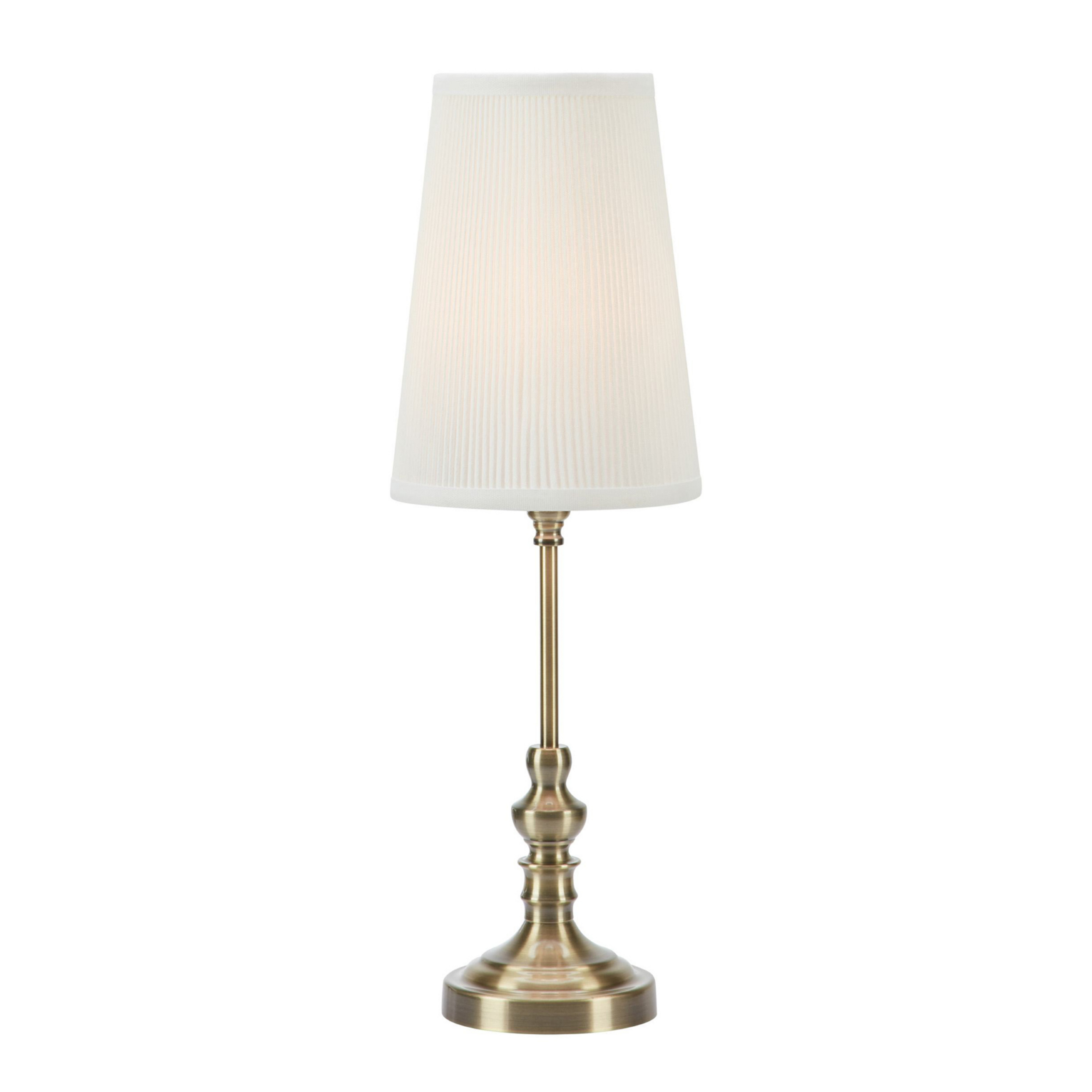 Plemenita stolna lampa, boje mesinga/prirodno bijela, visina 56 cm, tkanina