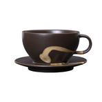 Koyo cup with saucer, dark brown stoneware - ferm LIVING