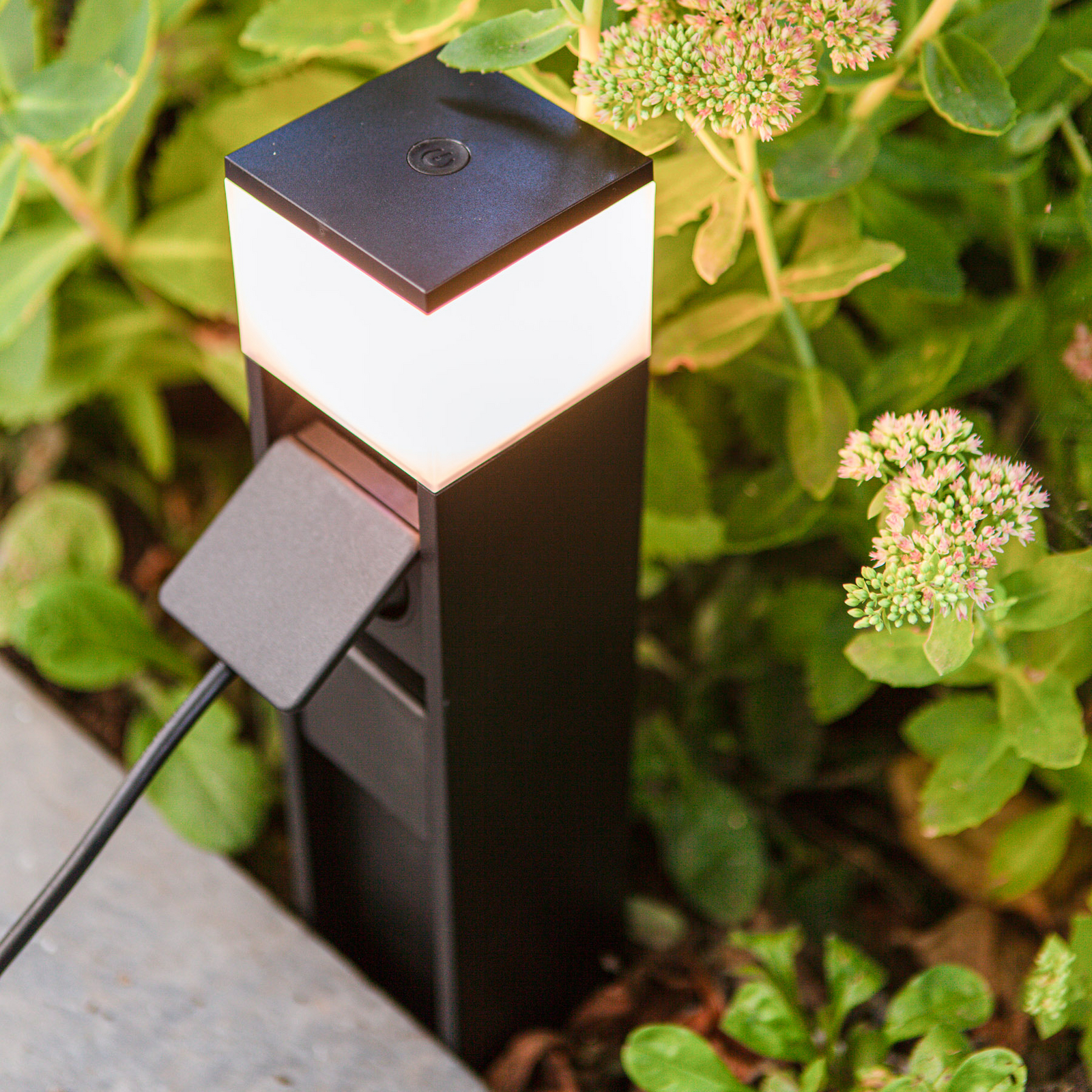 LED-pollarivalaisin MAINS, musta, 37 cm, IP54, 2 pistorasiaa