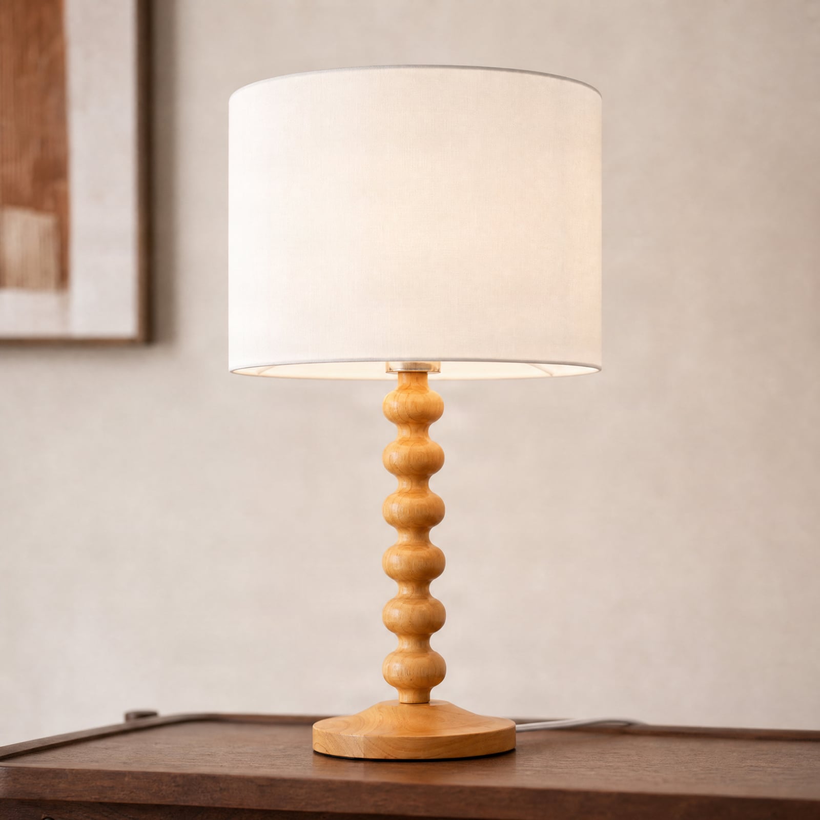 Lampe de table Karlie, blanche, en bois, hauteur 45 cm, E27 - Lucande Lampe de table Karlie, blanche, en bois, hauteur 45 cm, E27 - Lucande