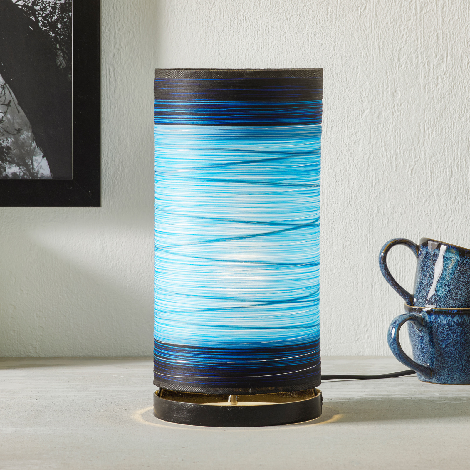 Tischlampe für Wohn- / Esszimmer weiß -Tischleuchte modern - Woru - blau - Metall, Faden