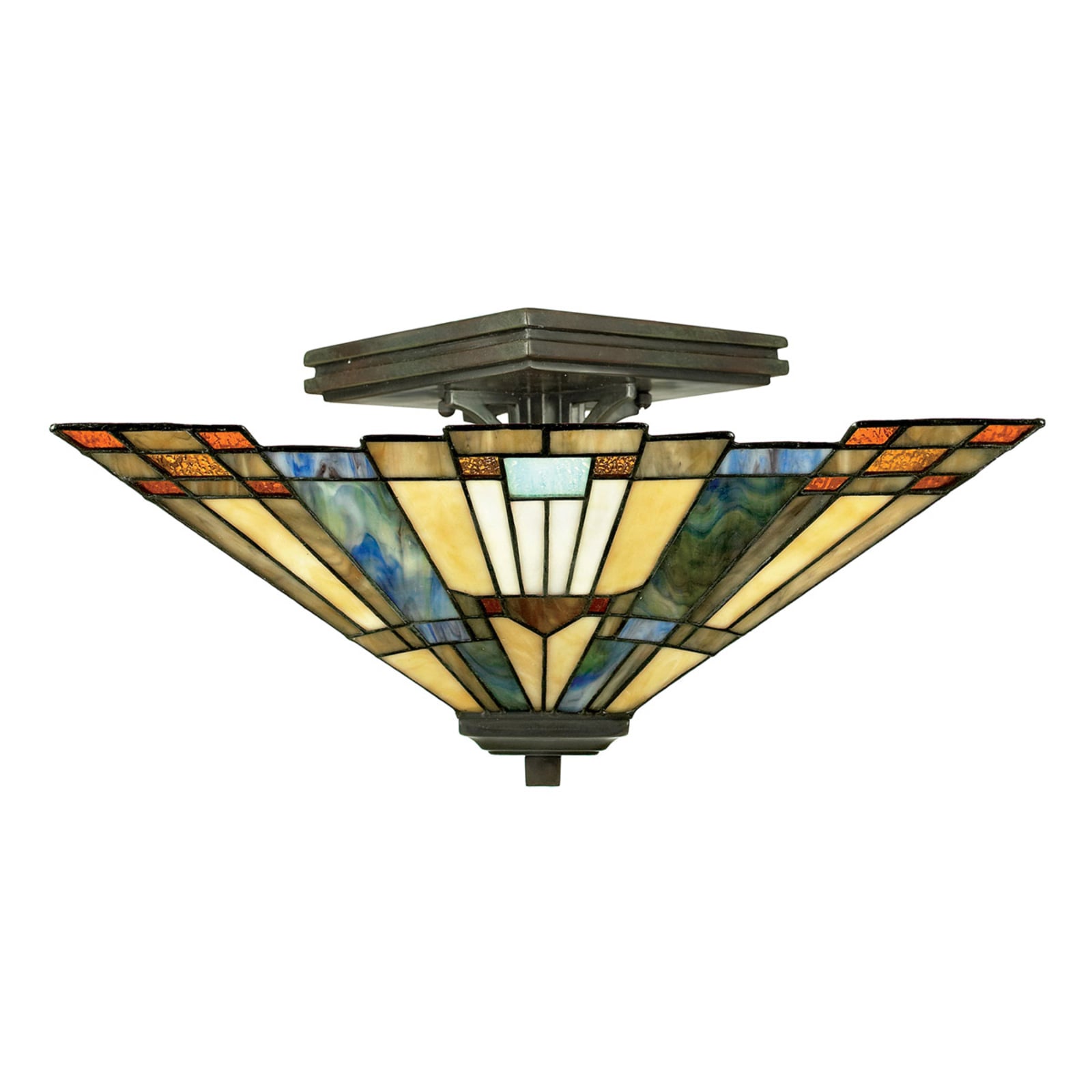 Inglenook loftlampe, farvet, glas, 36 x 36 cm – QUOIZEL
