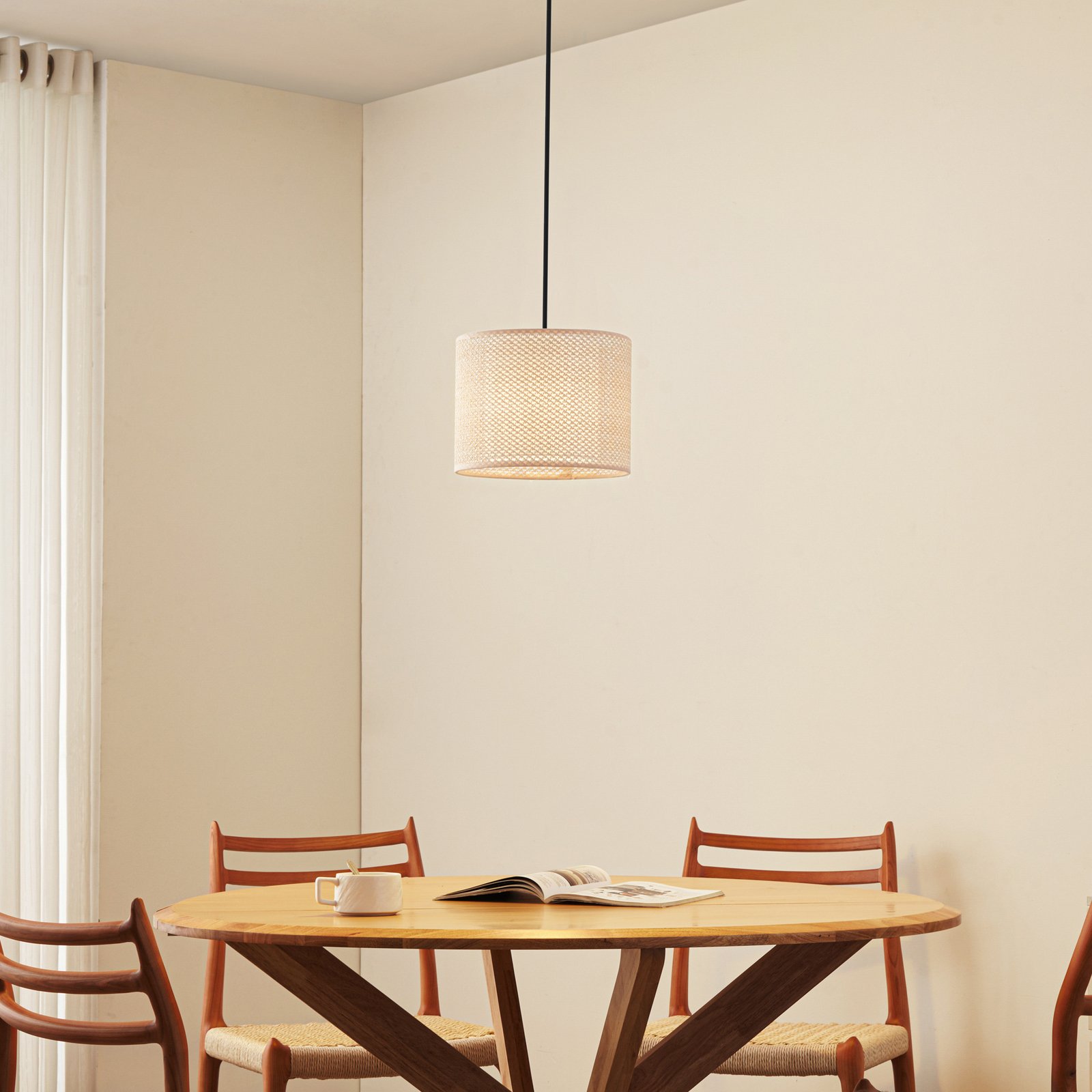 Lindby suspension Soula, Ø 26 cm, beige, plastique, E27