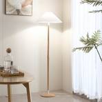 Lampă de podea Lucande Ellorin, alb, lemn, Ø 47,5 cm, E27