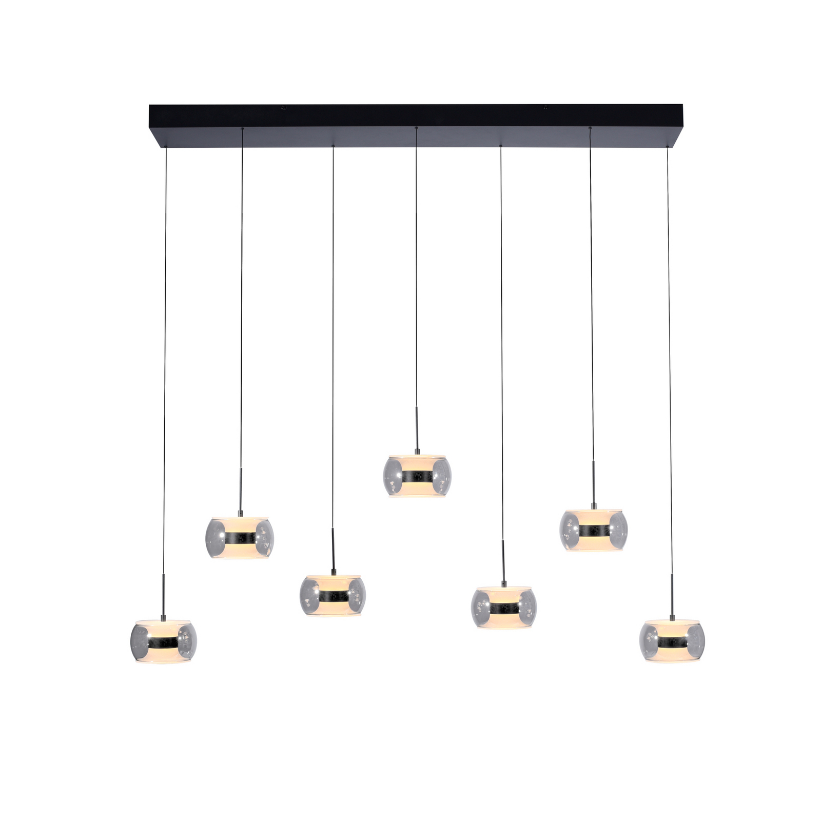 Fumea LED lógó lámpa, hossza 135 cm, fekete/füstös üveg, CCT 7 izzós