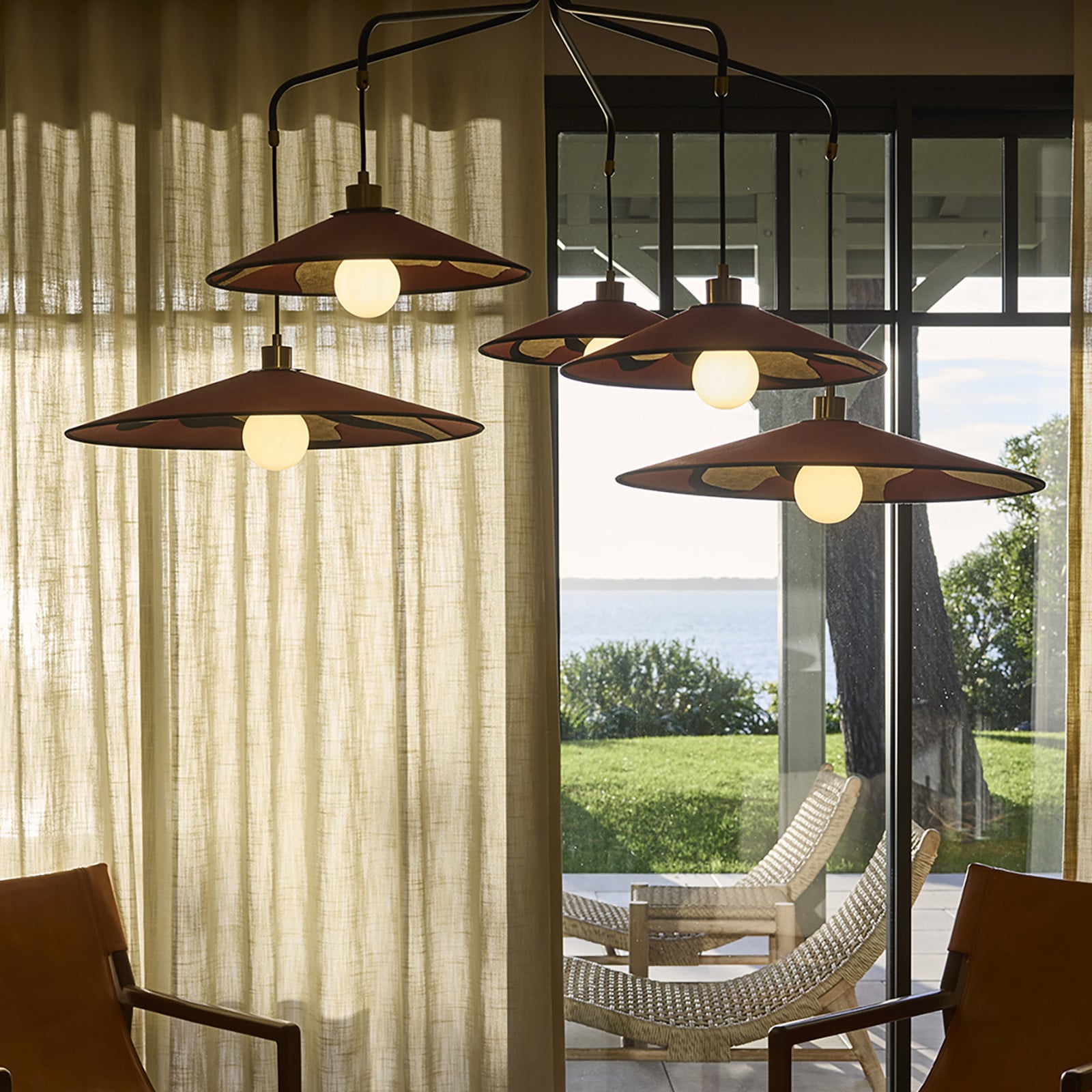 MARKET SET Lampă suspendată Sonia Laudet massala 5 becuri E27 - Camera de zi / sufragerie - Design - massala negru bej - Țesătură / Textil