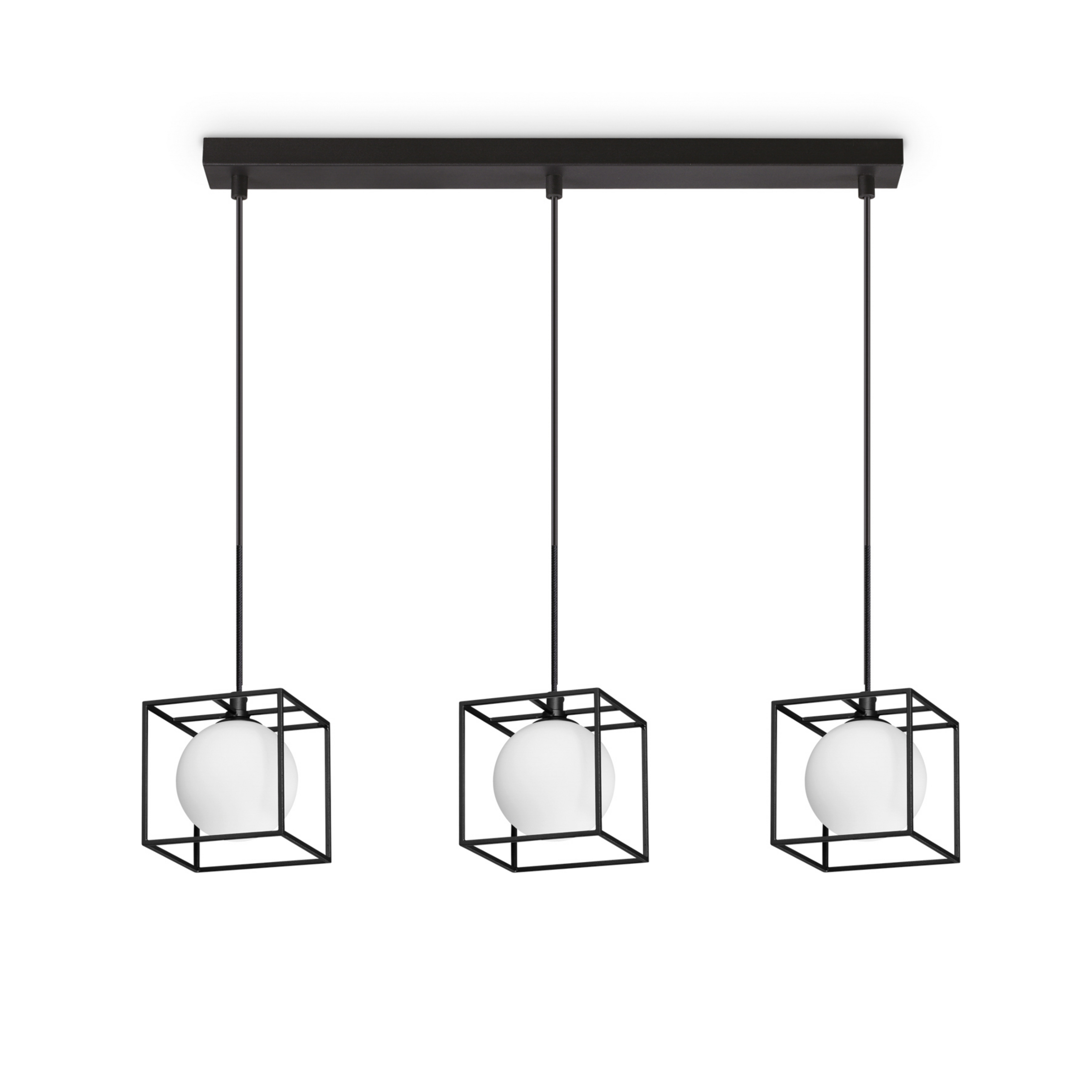 Ideal Lux Suspension Lingotto, à 3 lampes, 3 cages, noir