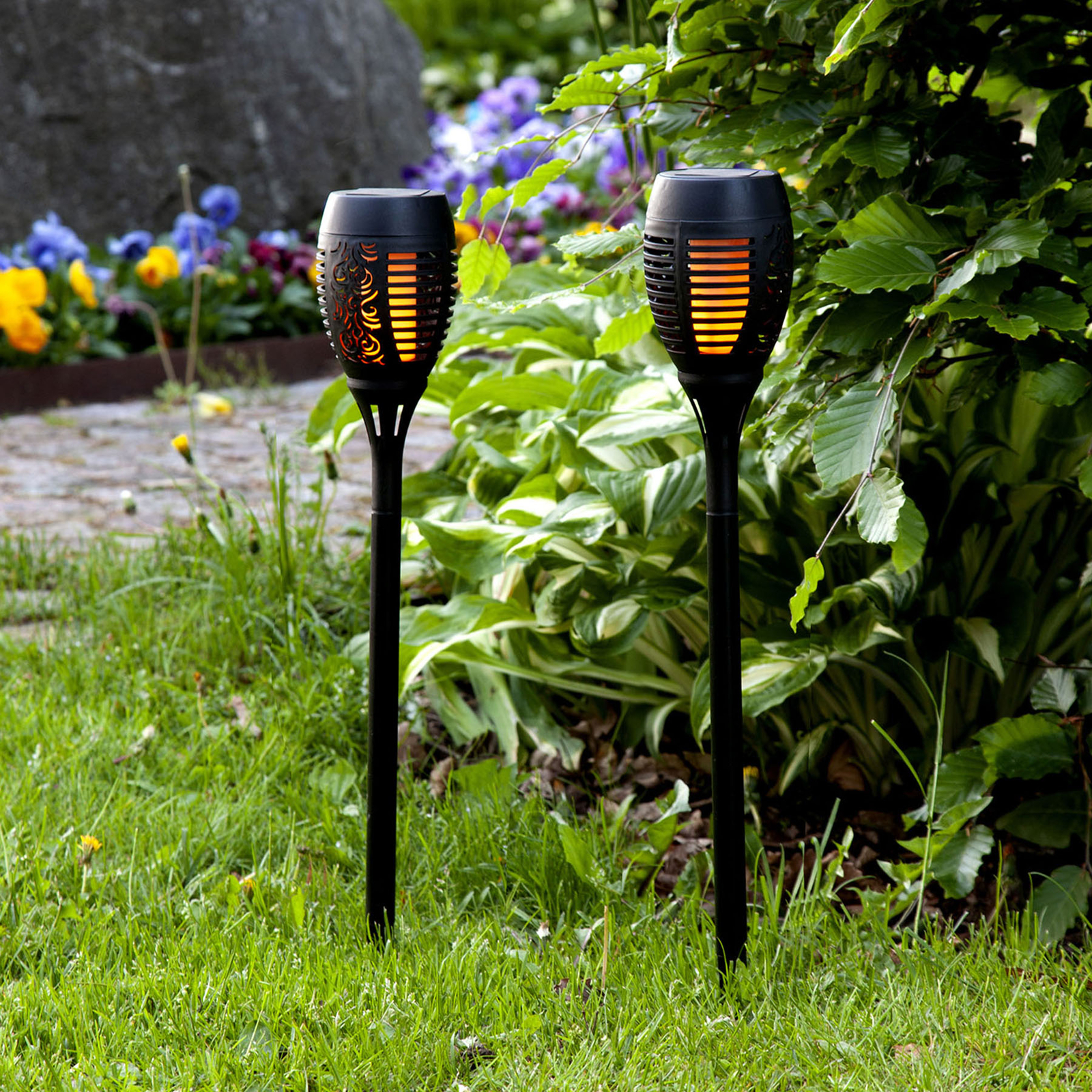 redactioneel krijgen werkelijk LED-solar-grondspies lamp Flame, 2 per set | Lampen24.nl