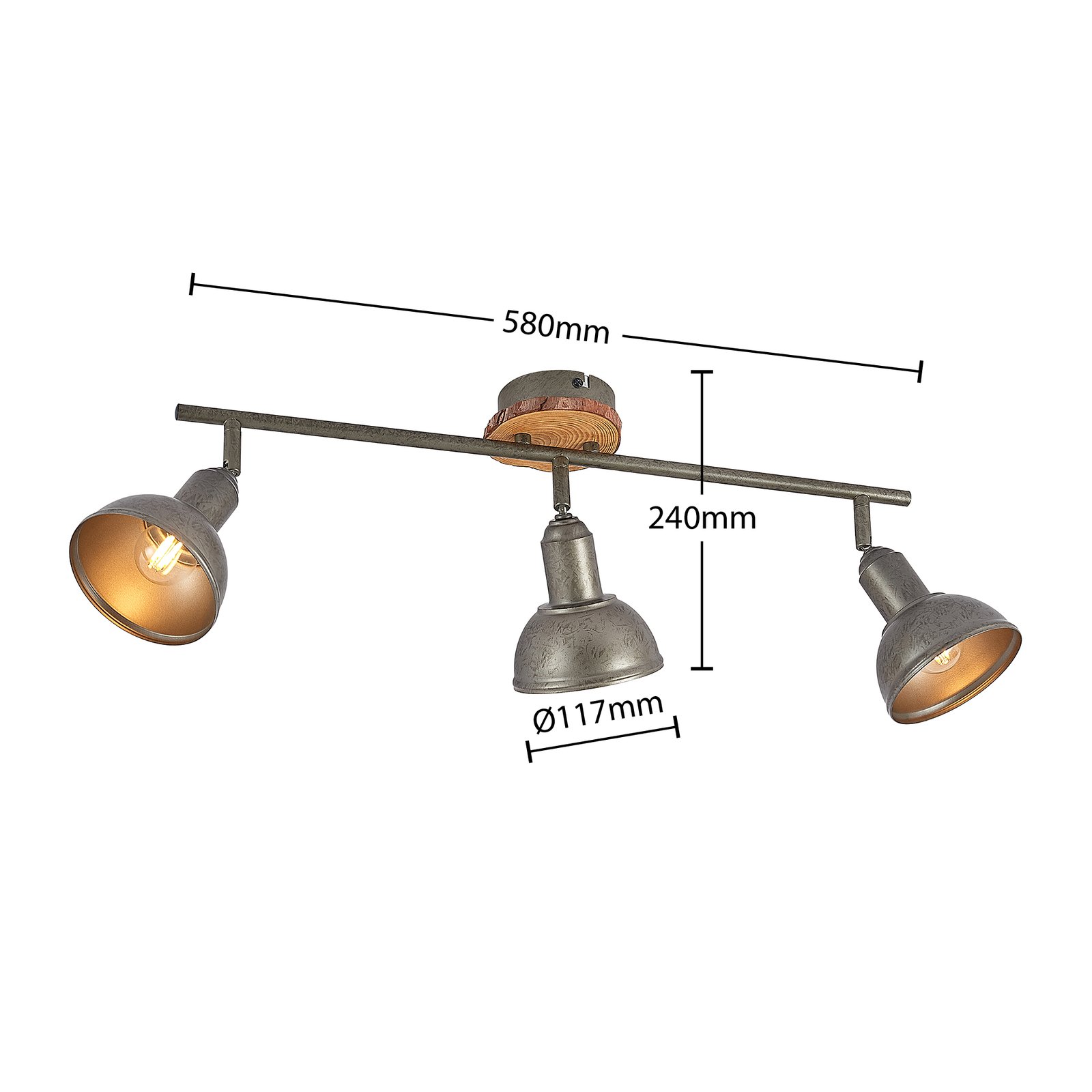 Lindby Nesrin ceiling lamp with wooden disk 3-bulb