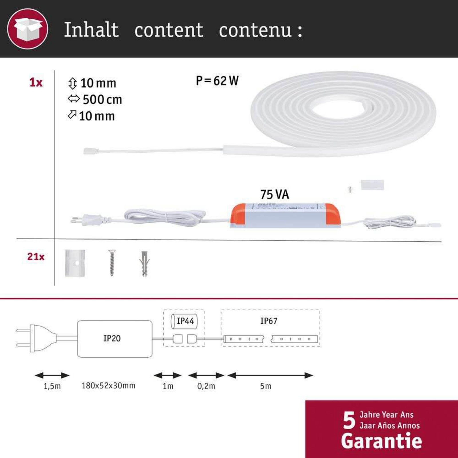 MaxLED Flow LED Strip 5m Basic Set White - Paulmann