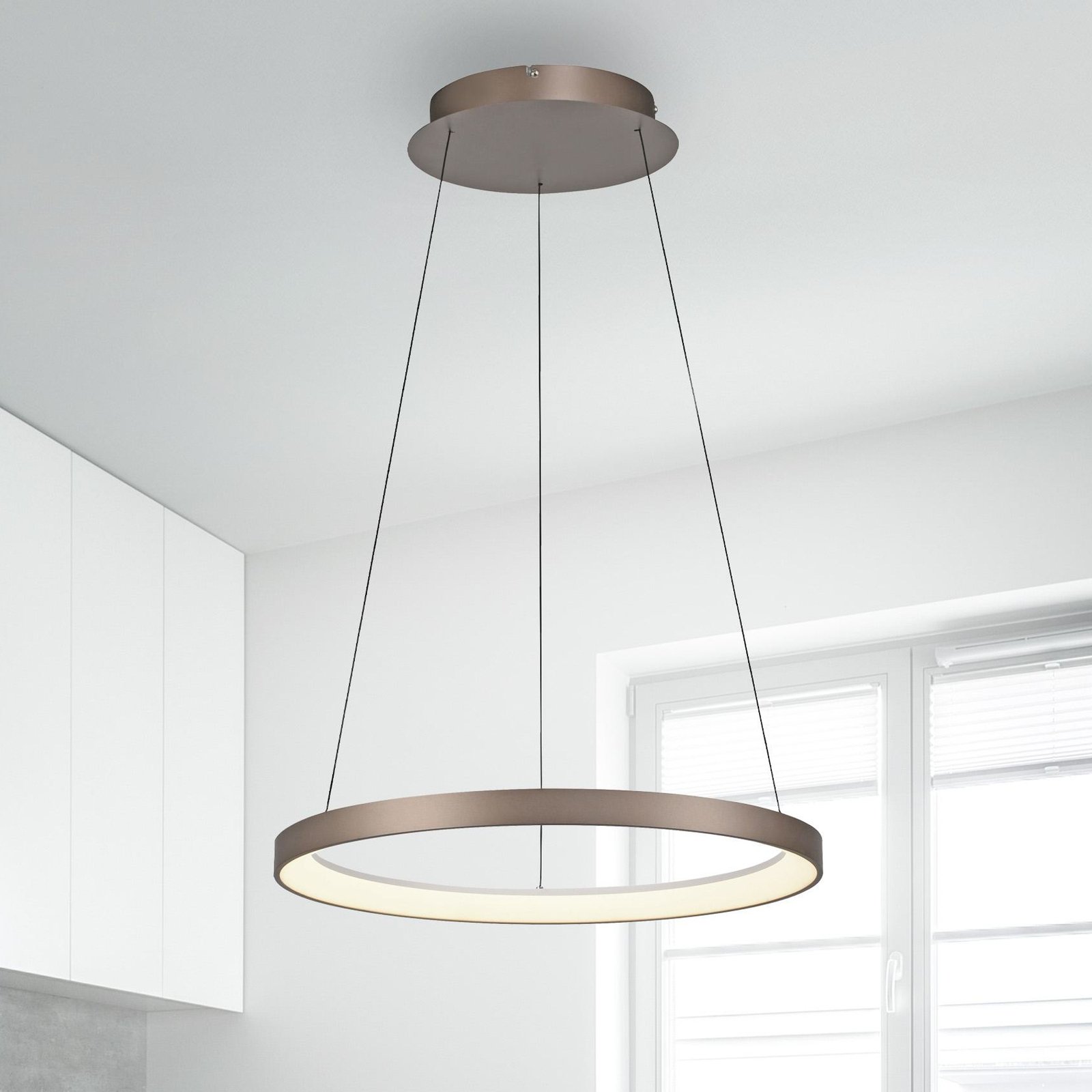 Paul Neuhaus LED závesná lampa Hoop, kávovo hnedá, Ø 57 cm