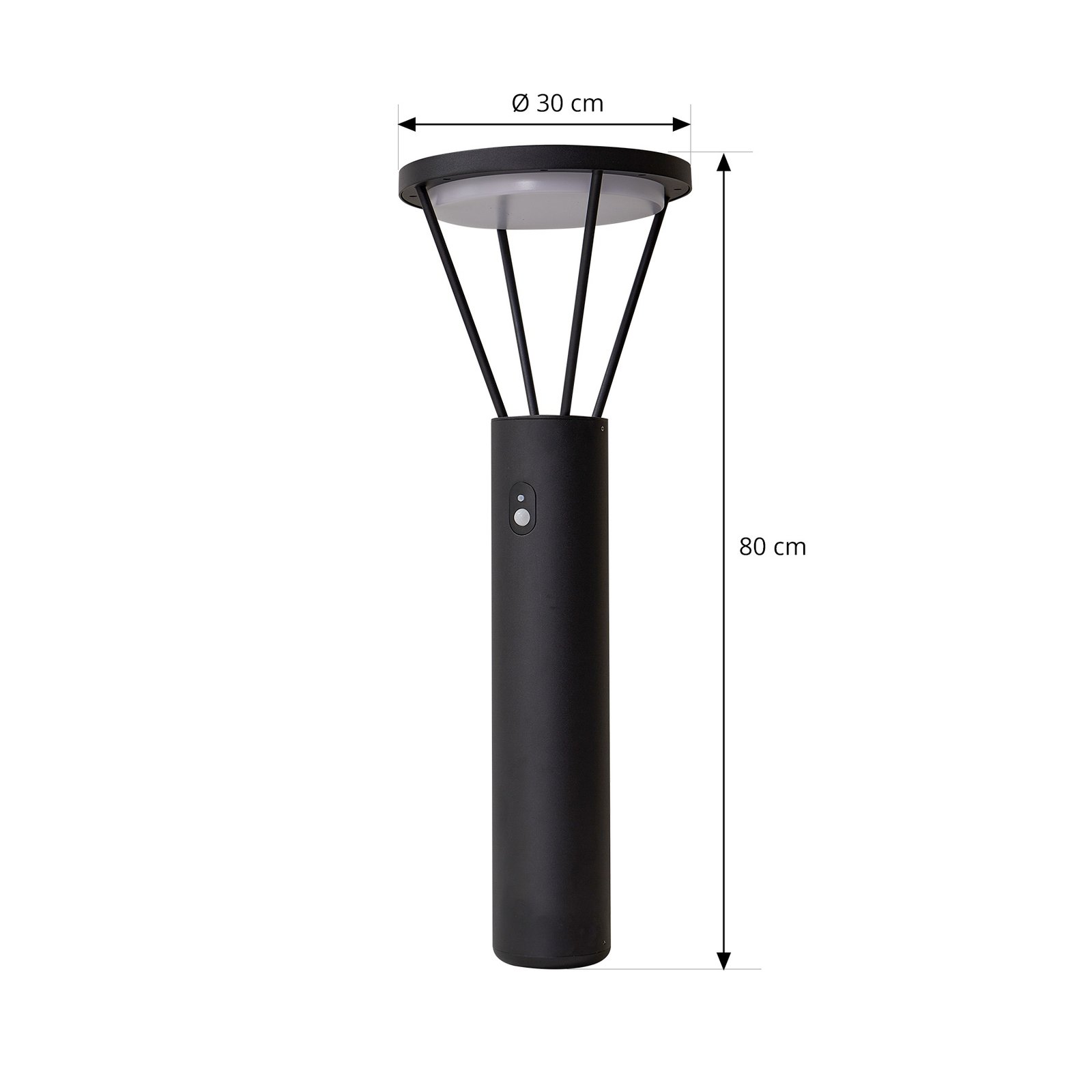 Lucande LED-Solarwegelampe Elario, schwarz, Alu, CCT, Sensor