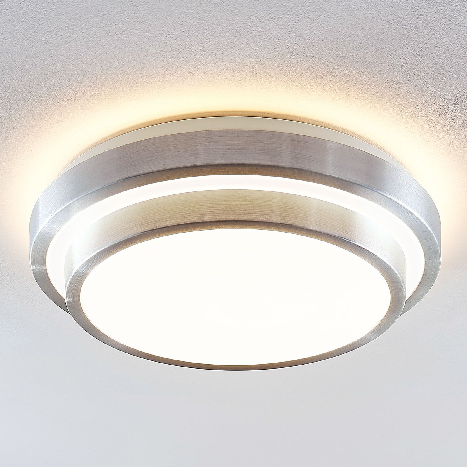 Lindby Naima LED ceiling lamp, aluminium, round, 2-tiered