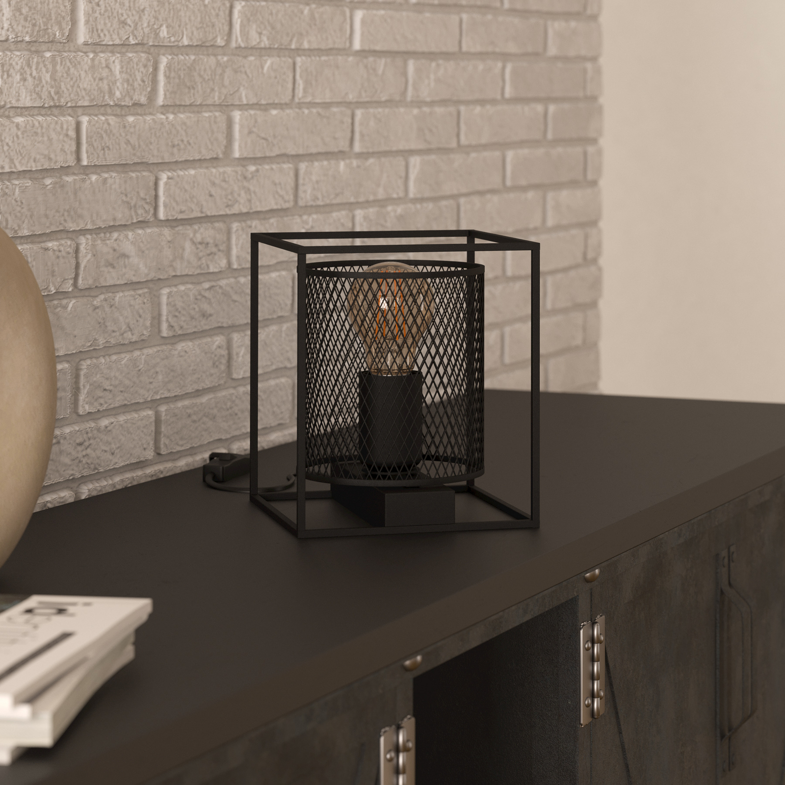 Catterick lampă de masă, neagră, abajur tip cușcă Catterick lampă de masă, neagră, abajur tip cușcă