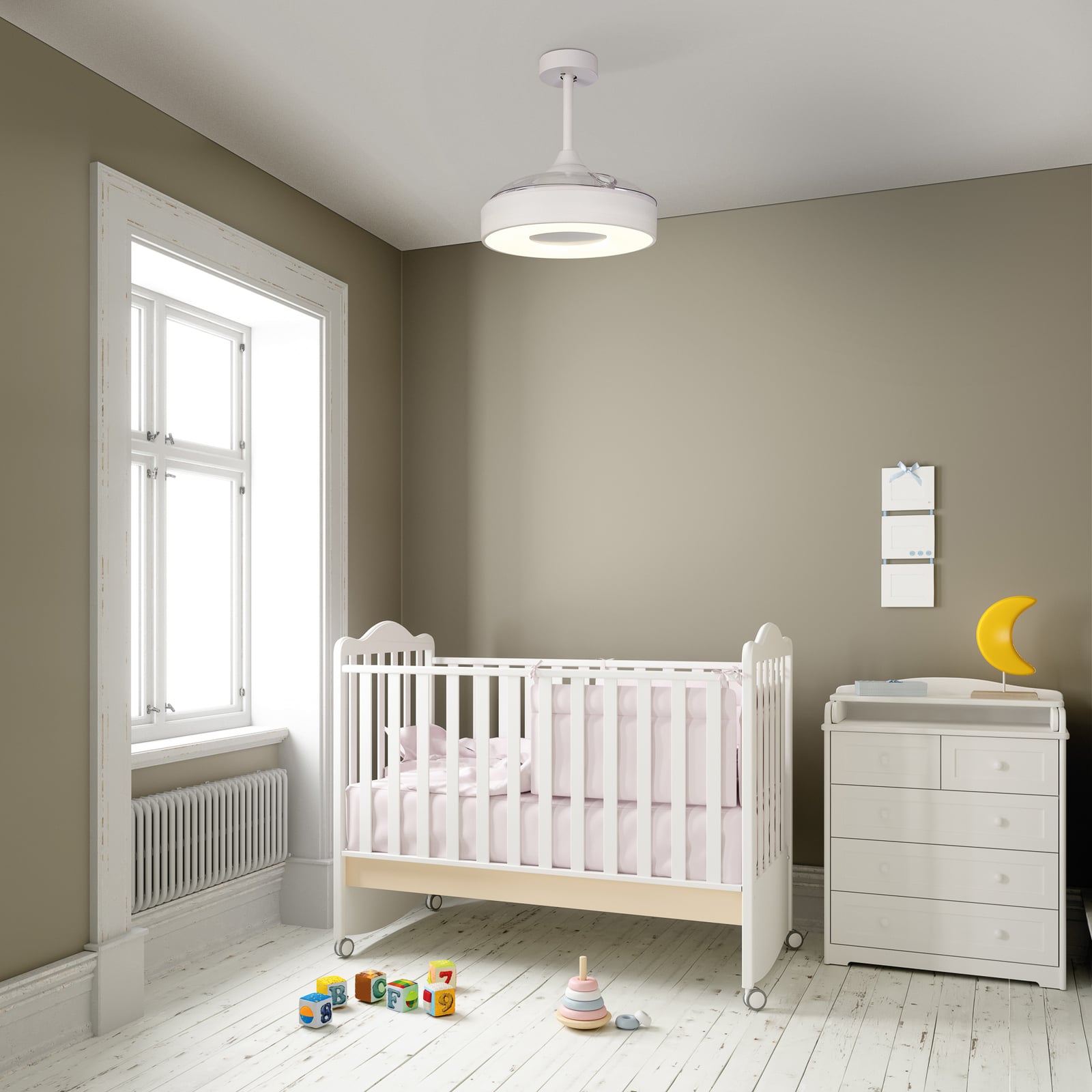 Coin Mini LED-Deckenventilator weiß DC leise Ø91 cm - Mantra