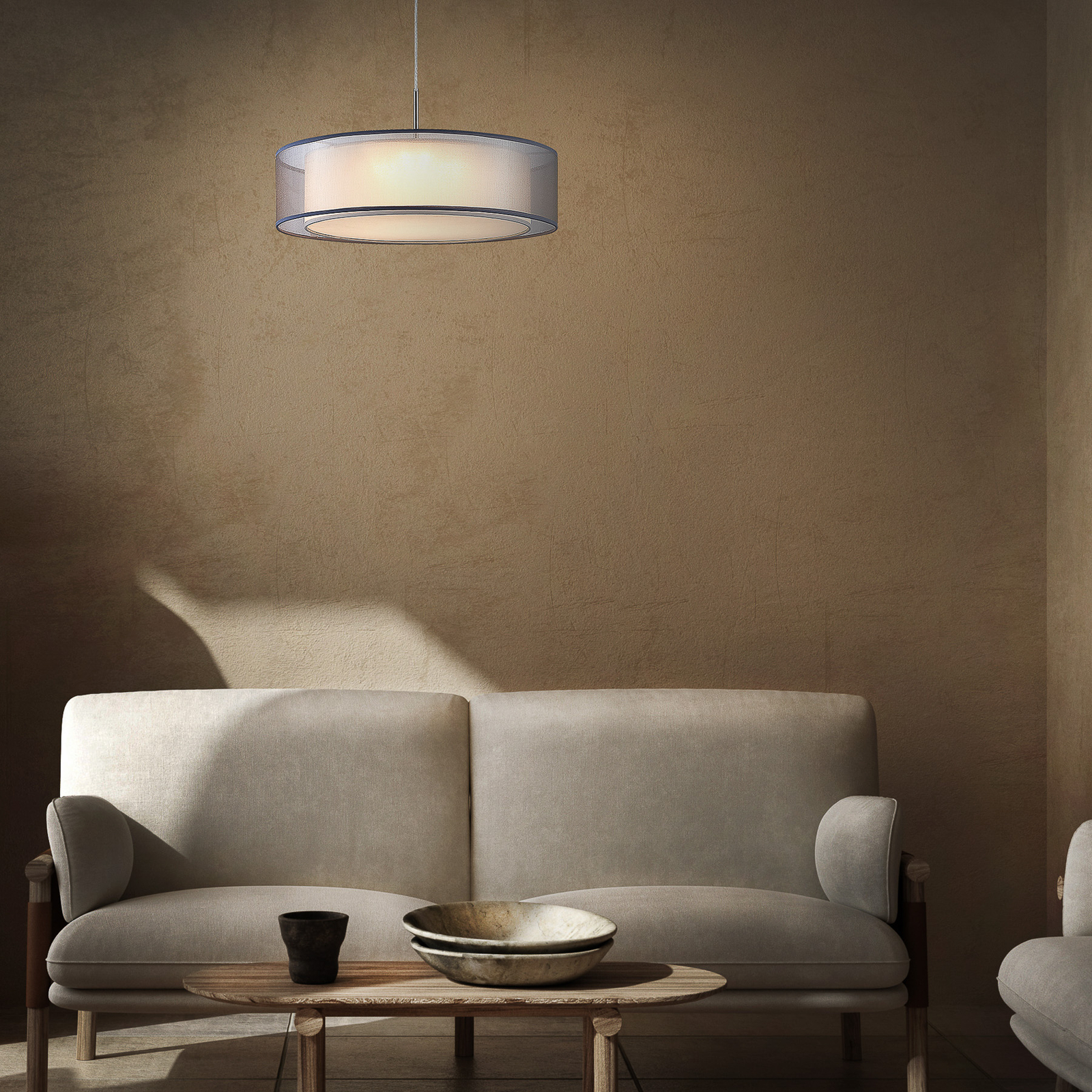 Chloe LED pendant light with a double lampshade