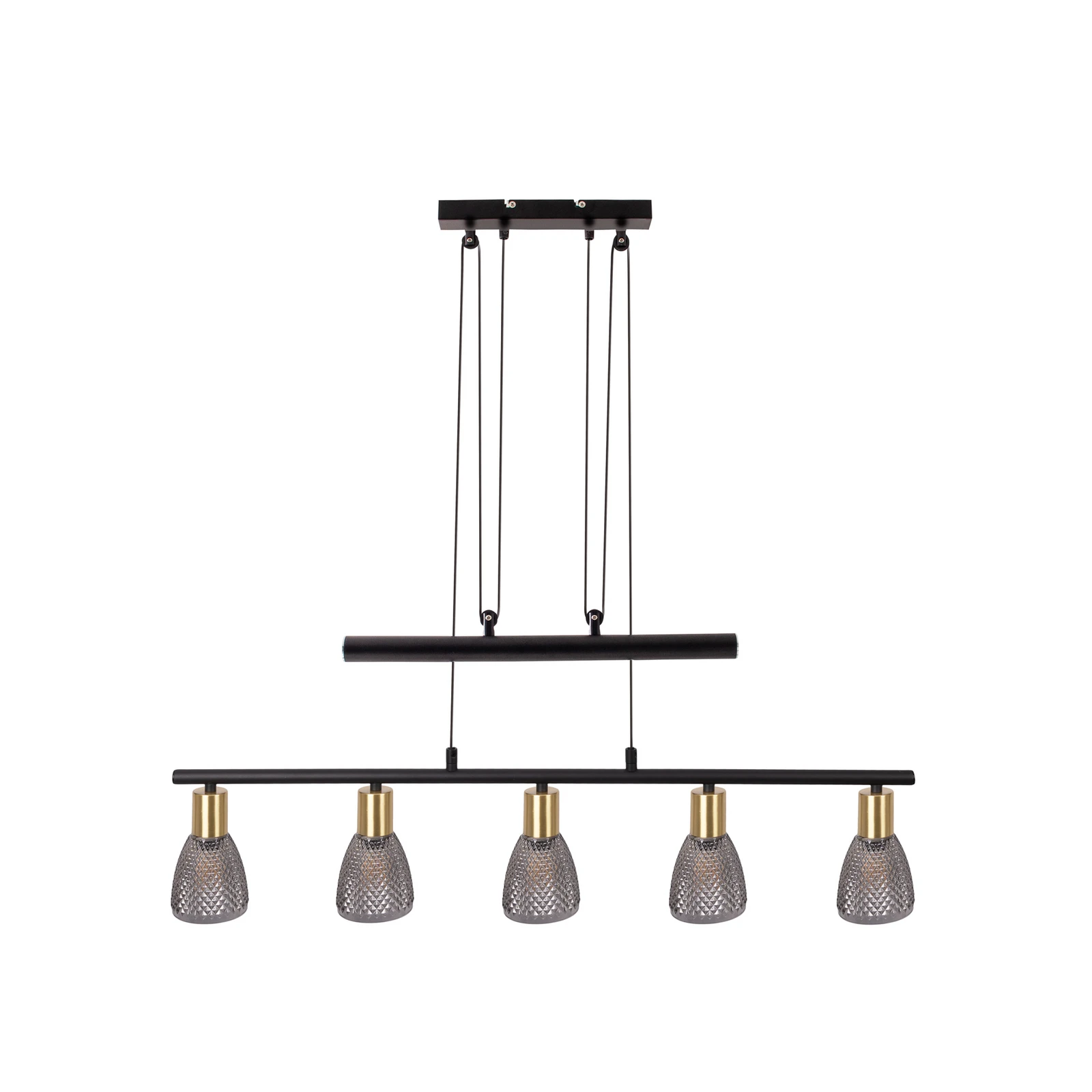Candeeiro suspenso Lindita, 5 lâmpadas, vidro, cinzento fumado, E14, ajustável