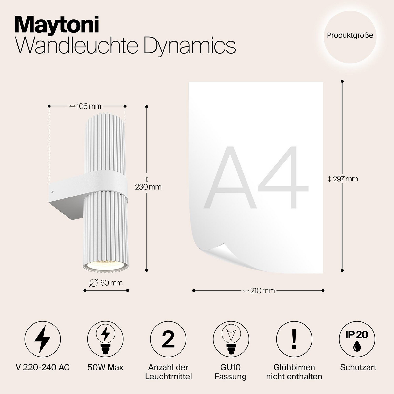 DYNAMICS wall light, white, height 23 cm, metal, up/down