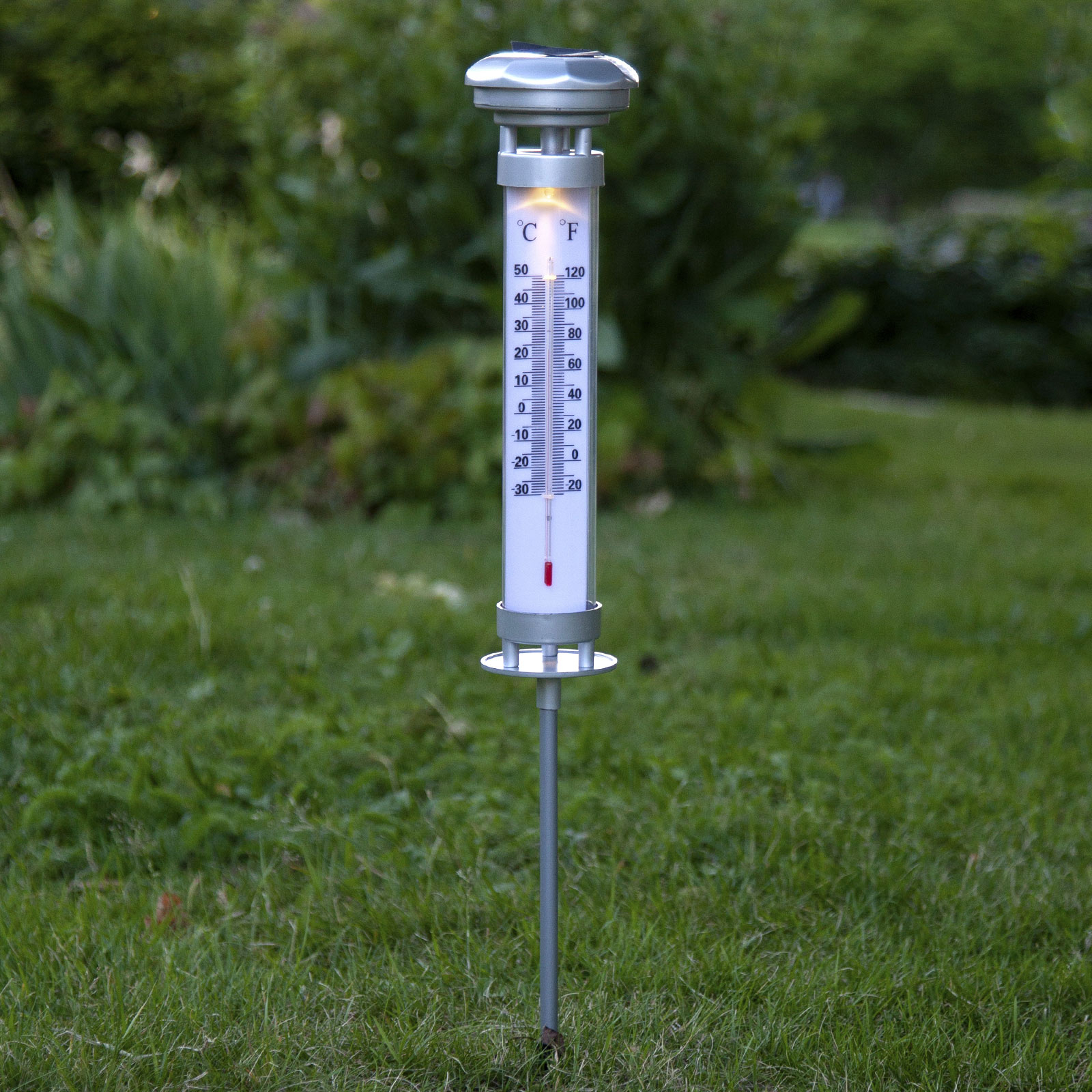 Celsius LED solar light, outdoor thermometer