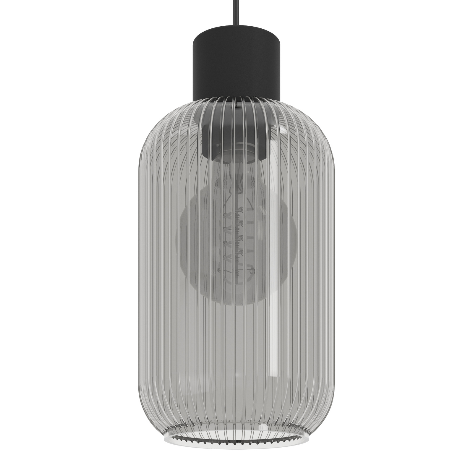 Suspension Dasmina, Ø 13 cm, gris fumé/noir, verre, E27