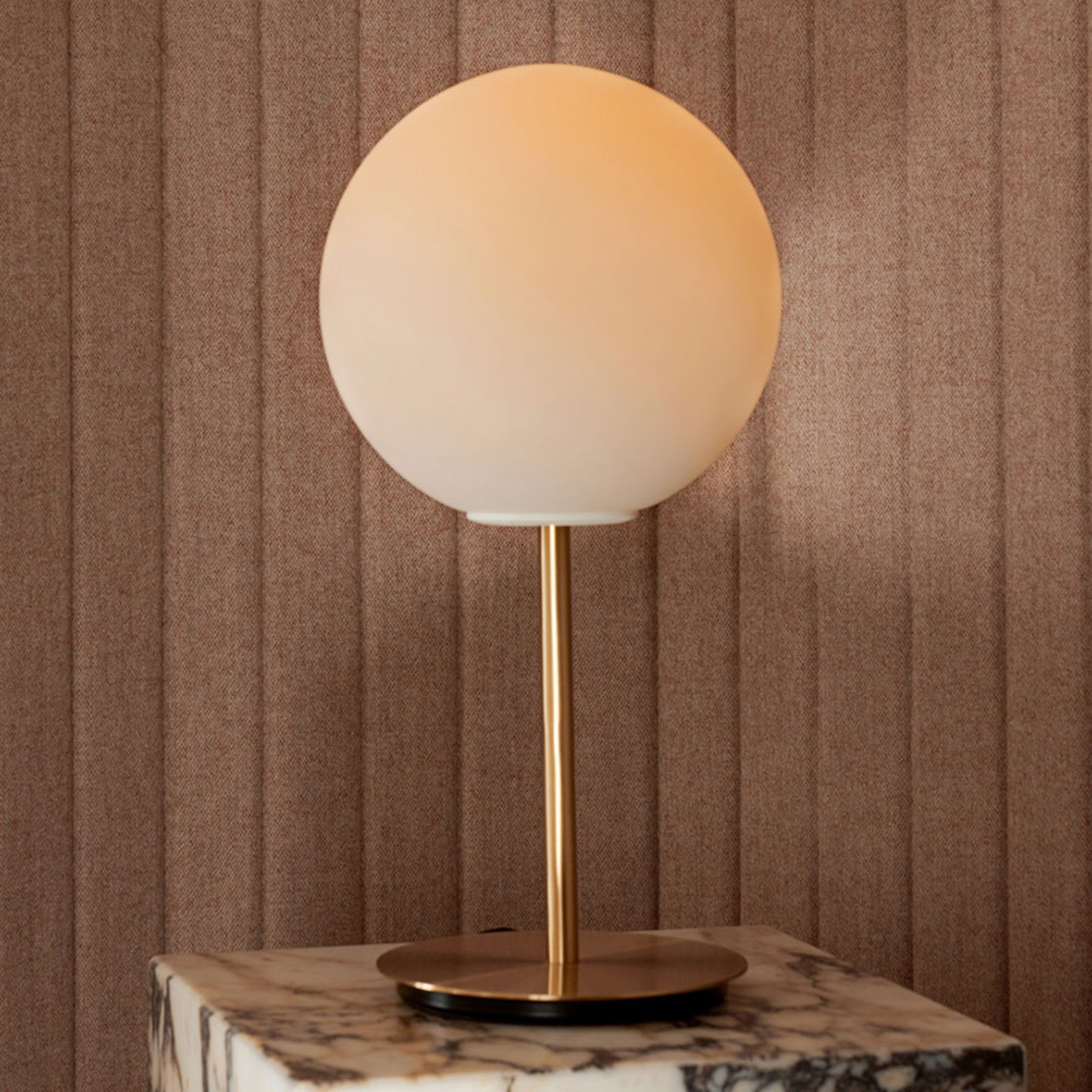 MENU Menu TR Bulb DTW table lamp 41 cm brass/matt opal, for Living / Dining Room, brass, opal glass, E27, 6 W, energy efficiency: A+, H: 41 cm