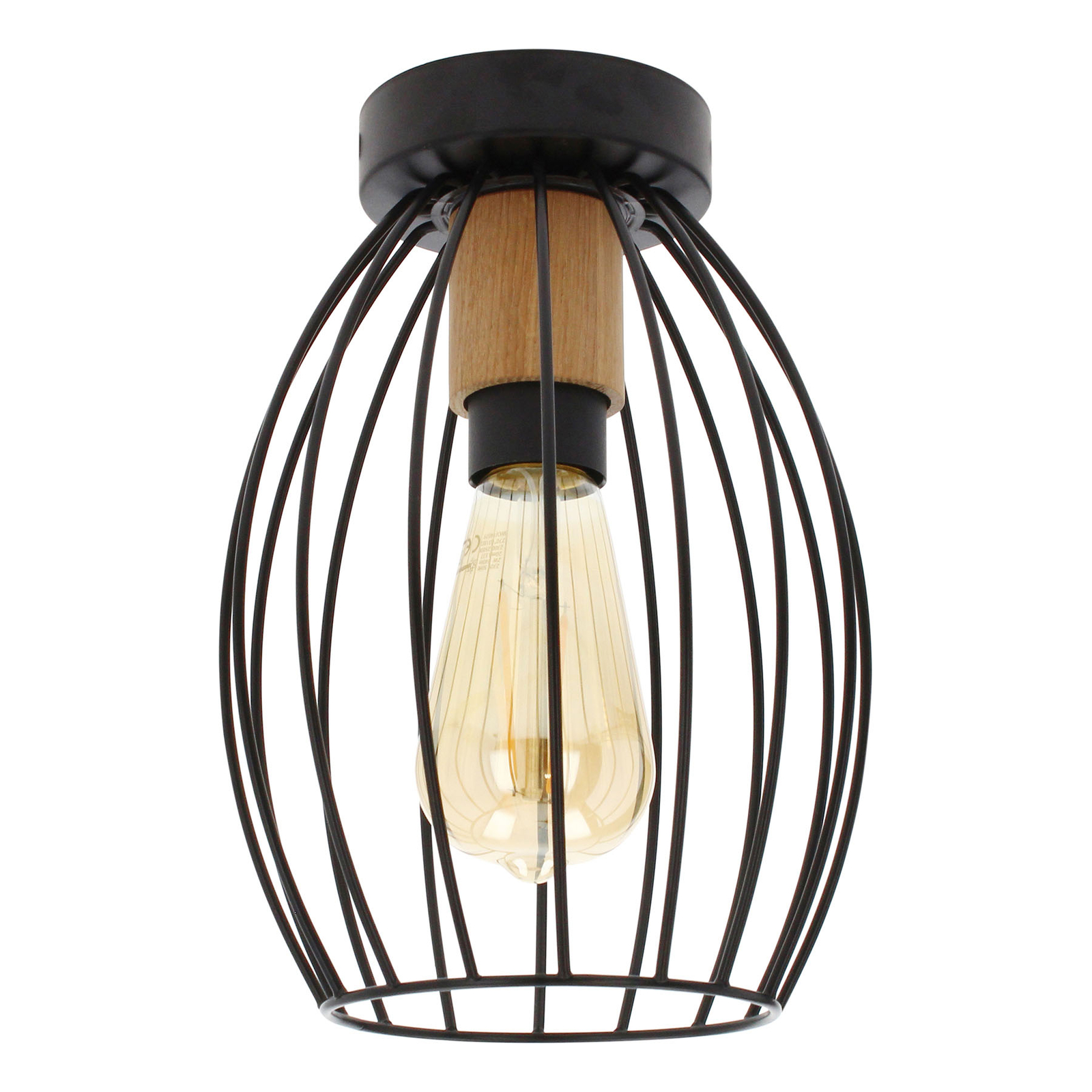 BRITOP Beeke ceiling light, cage lampshade, for Living / Dining Room, metal, oak, E27, 60 W, energy efficiency: A++, H: 25.5 cm