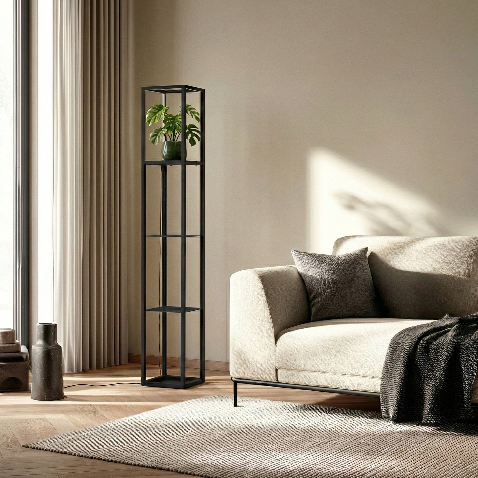 Birta LED vloerlamp, hoogte 155 cm, plank, staand - Lindby