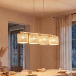 Hengelampe Calma, 4 lyskilder, beige, bast, lengde 95 cm
