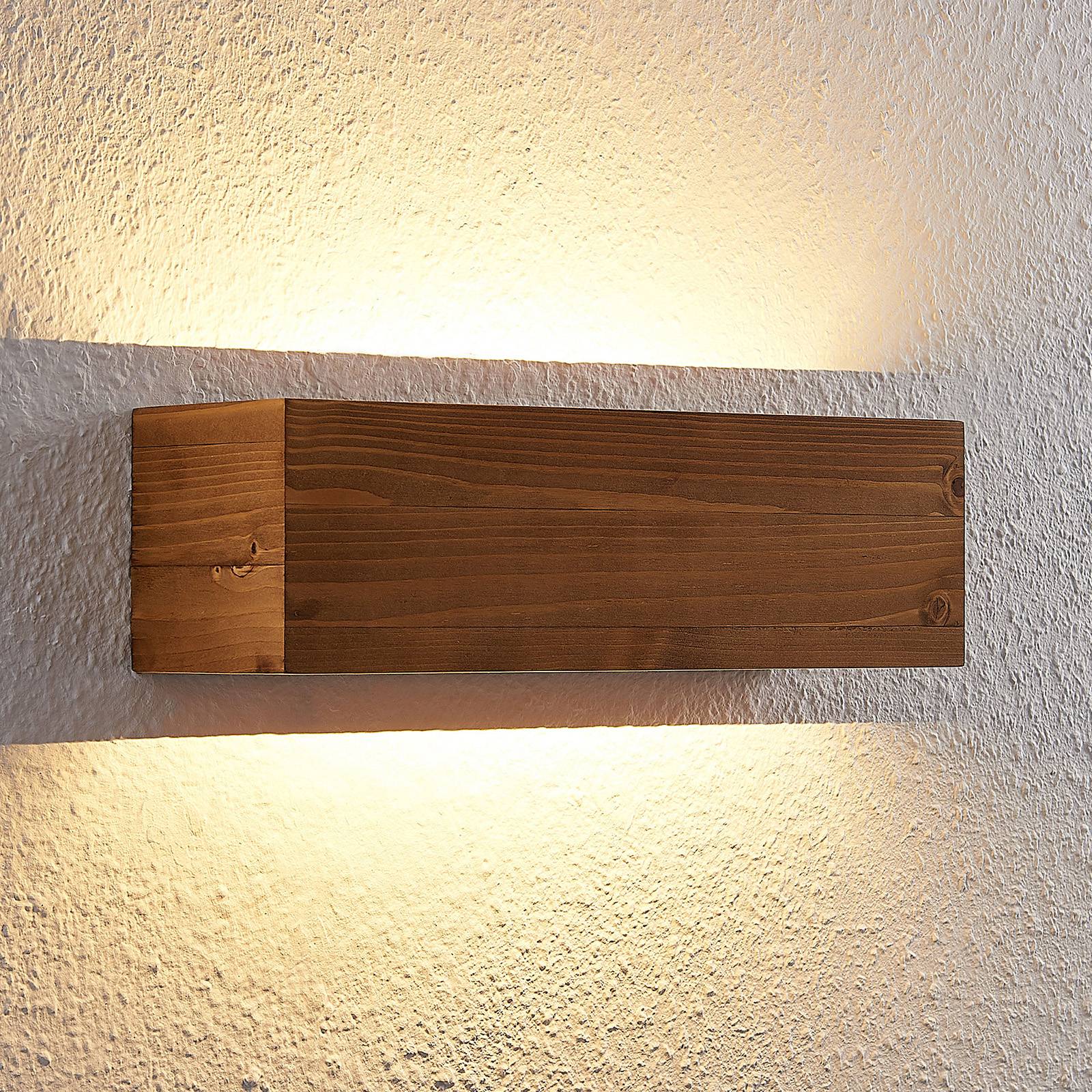 Lindby Benicio Wood LED-væglampe træ kantet 37 cm