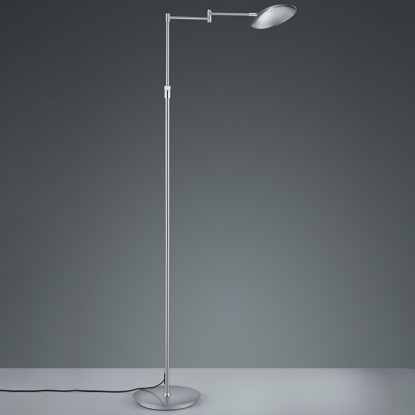 Lámpara de pie LED Calcio, ajustable, níquel mate