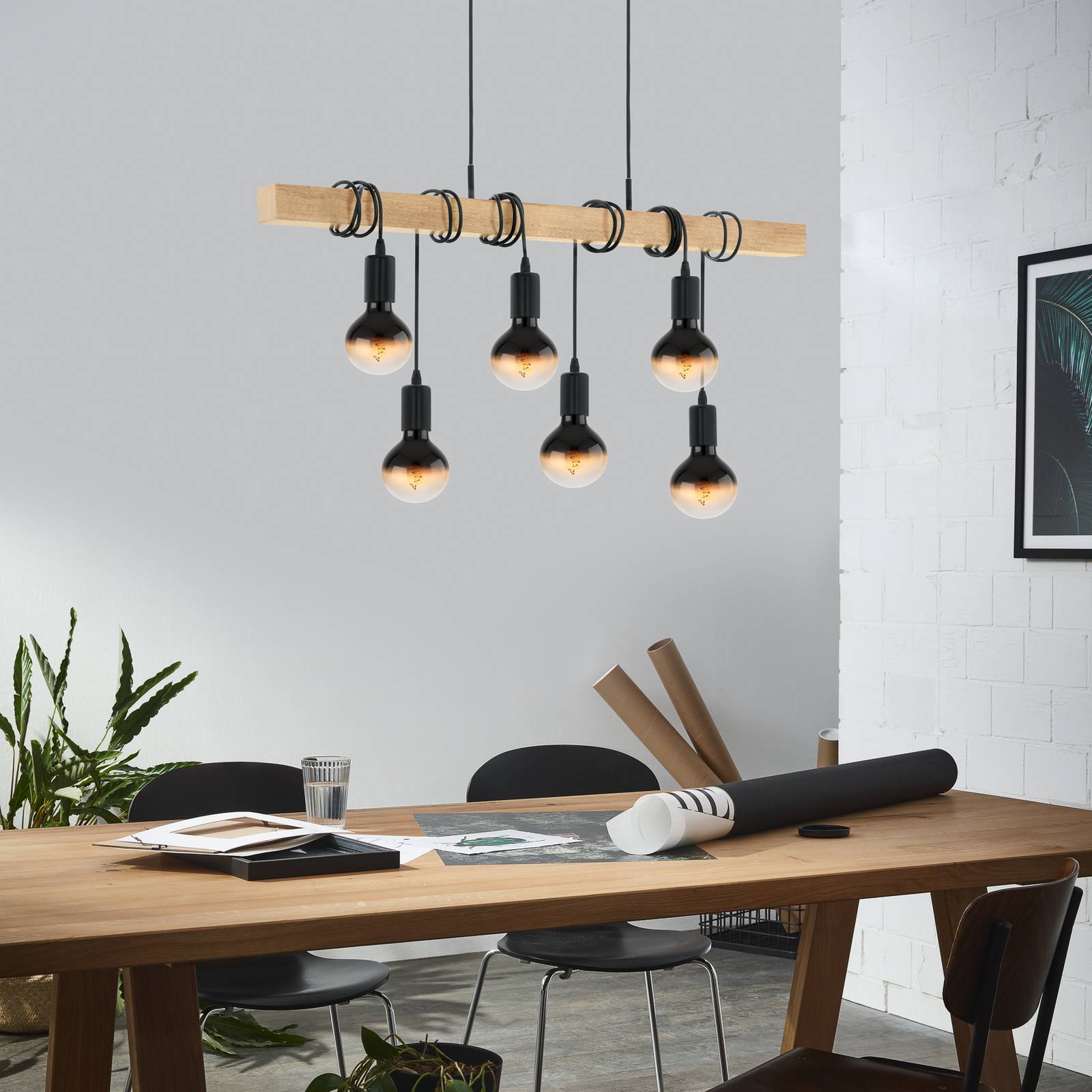 Eglo LáMpara Colgante Townshend Con Madera 6 Focos-image