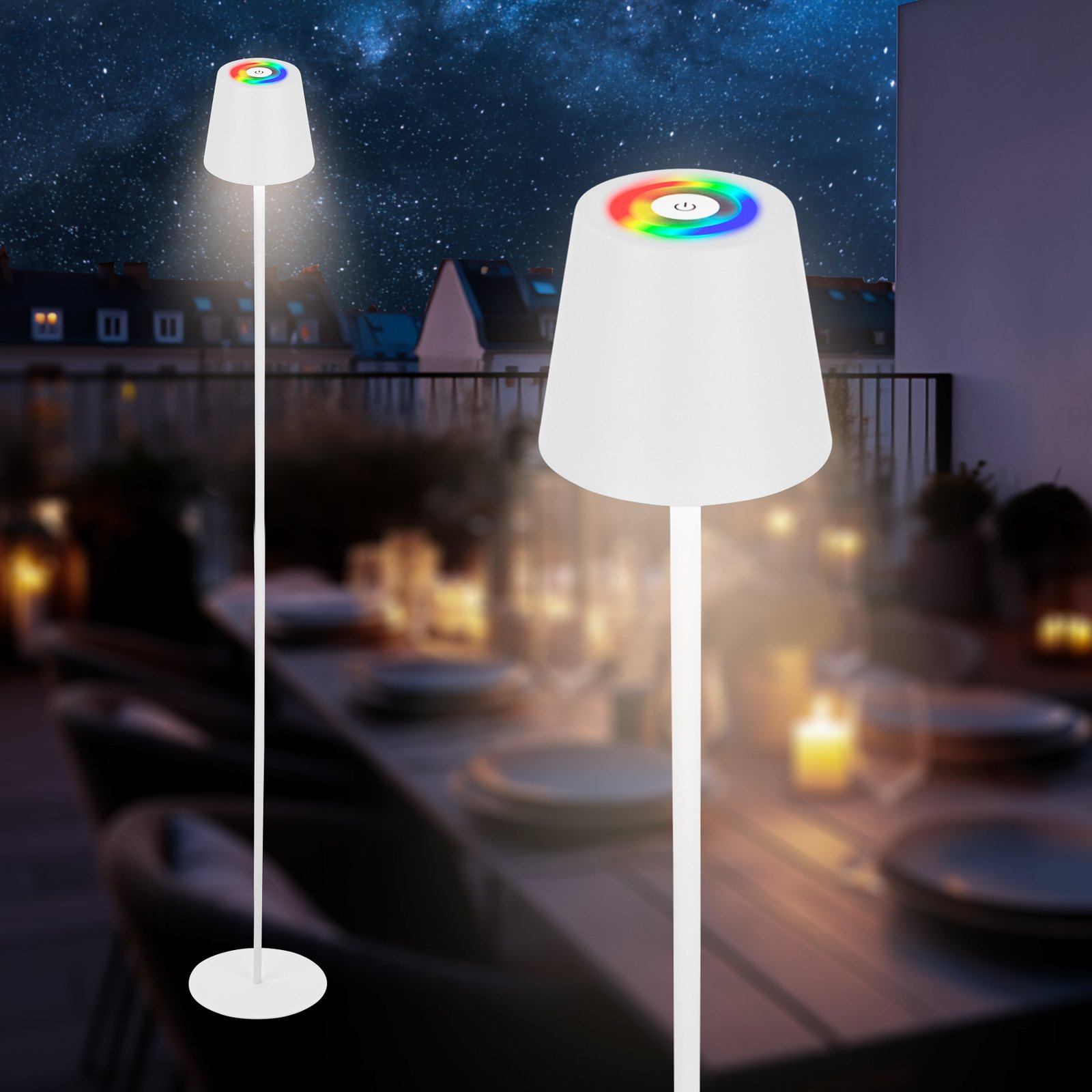 LED laetav põrandalamp Coloris, valge, RGB, dimmer, IP44, USB