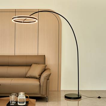Lucande Yekta LED boogvloerlamp, stepdim, zwart