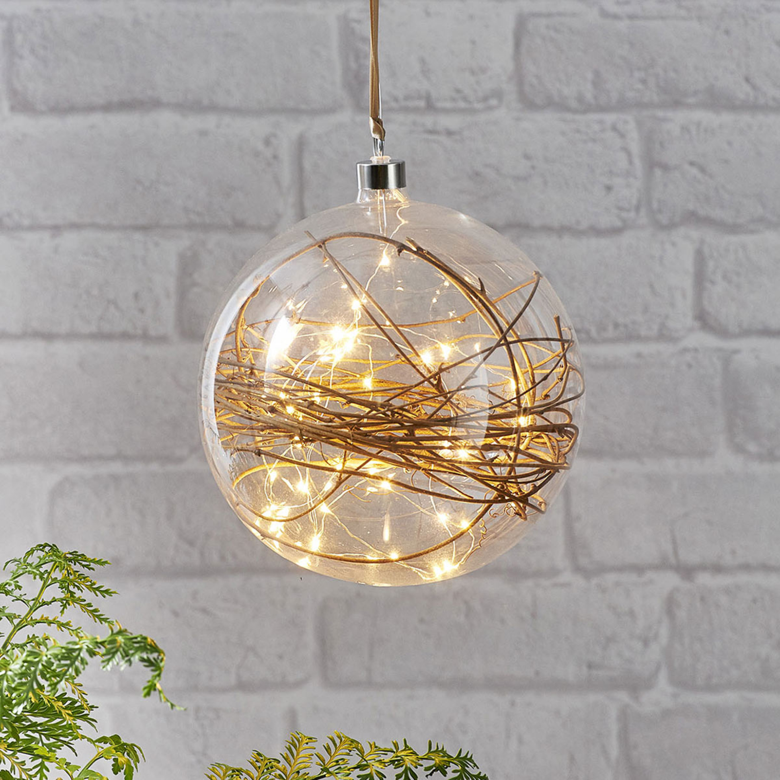 Sphère déco LED Glow transparente, rotin Ø 20 cm