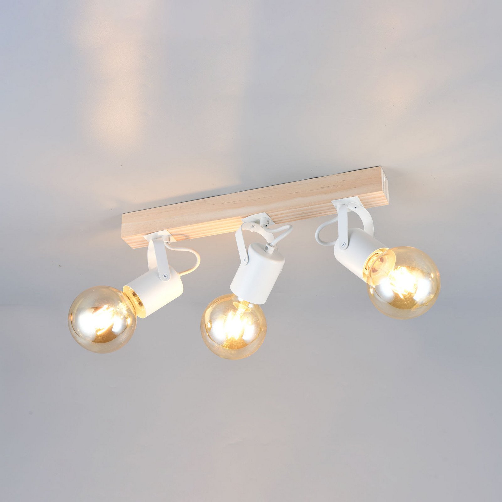 Reality Leuchten Plafonieră Lynar alb lemn metal lungime 42 cm 3 becuri. - Camera de zi / sufragerie - Modern - alb mat lemn