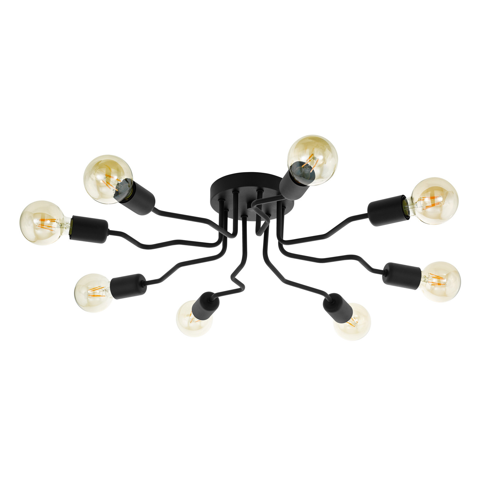 EGLO Orazio ceiling light in black, eight-bulb, for Living / Dining Room, steel, E27, 40 W, energy efficiency: A++, H: 14.5 cm