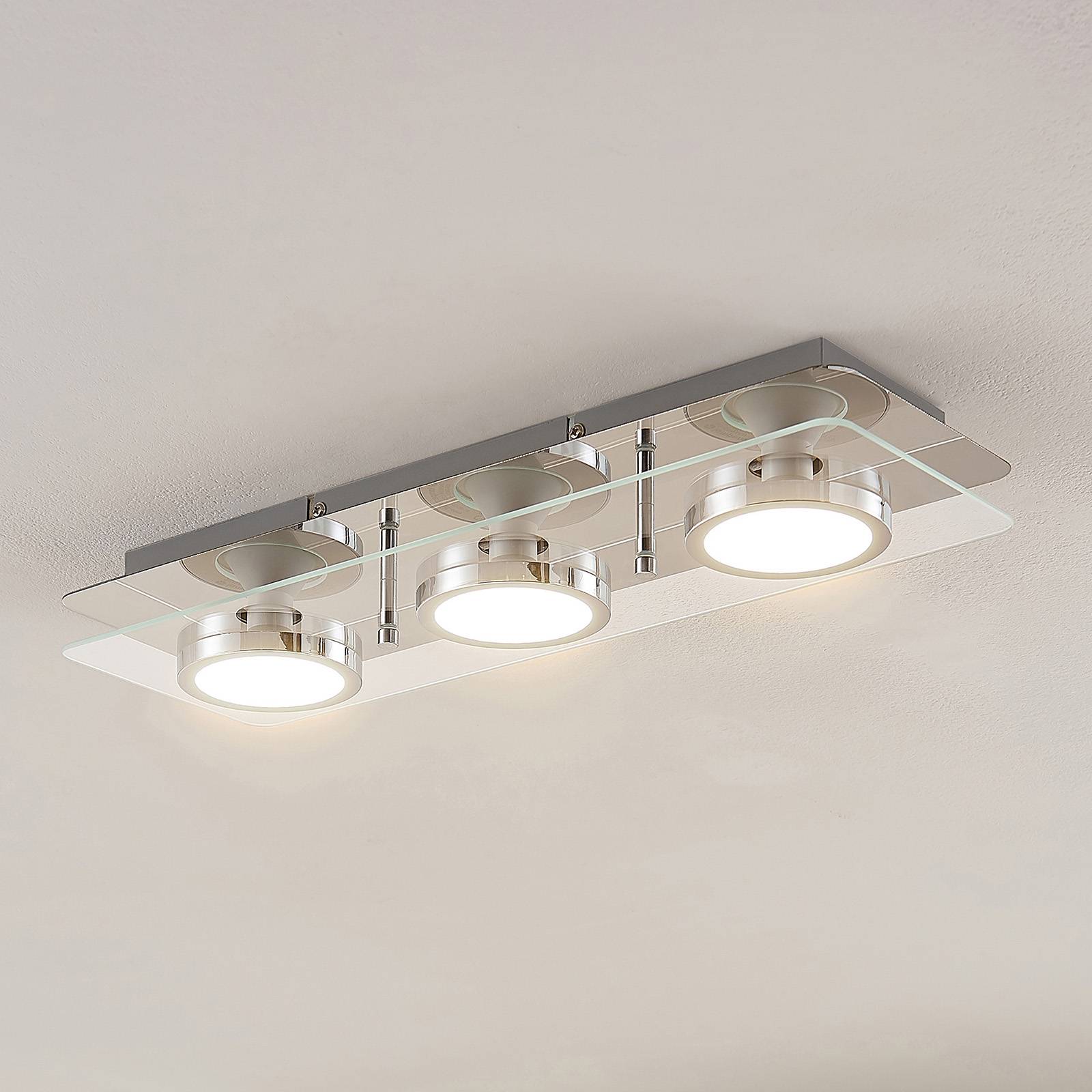 Lindby plafonnier Gabryl 3 lampes long verre métal