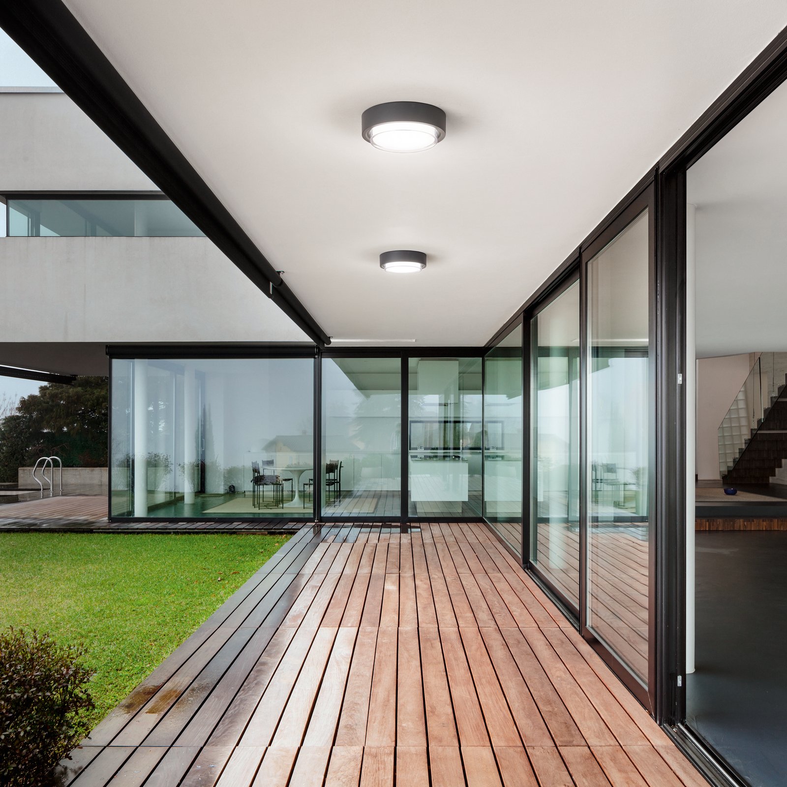LED outdoor ceiling light Owen, dark grey, metal, 23 cm, IP65