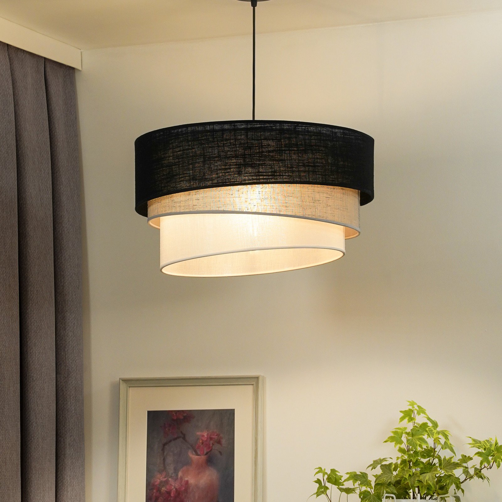 Euluna lampă suspendată Trio negru/gri/alb textil Ø 45 cm - Camera de zi / sufragerie - Modern - negru gri alb - Țesătură / Textil