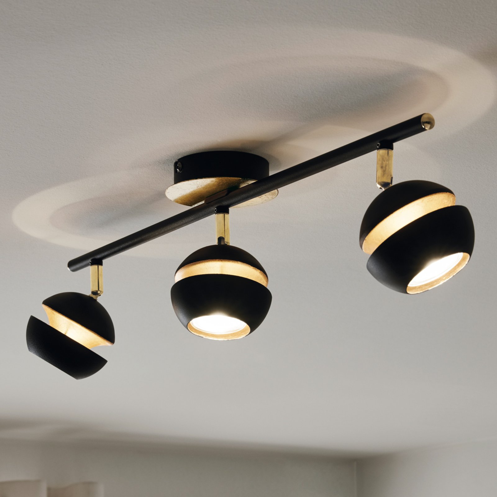 Black and gold 3-bulb Nocito LED ceiling lamp