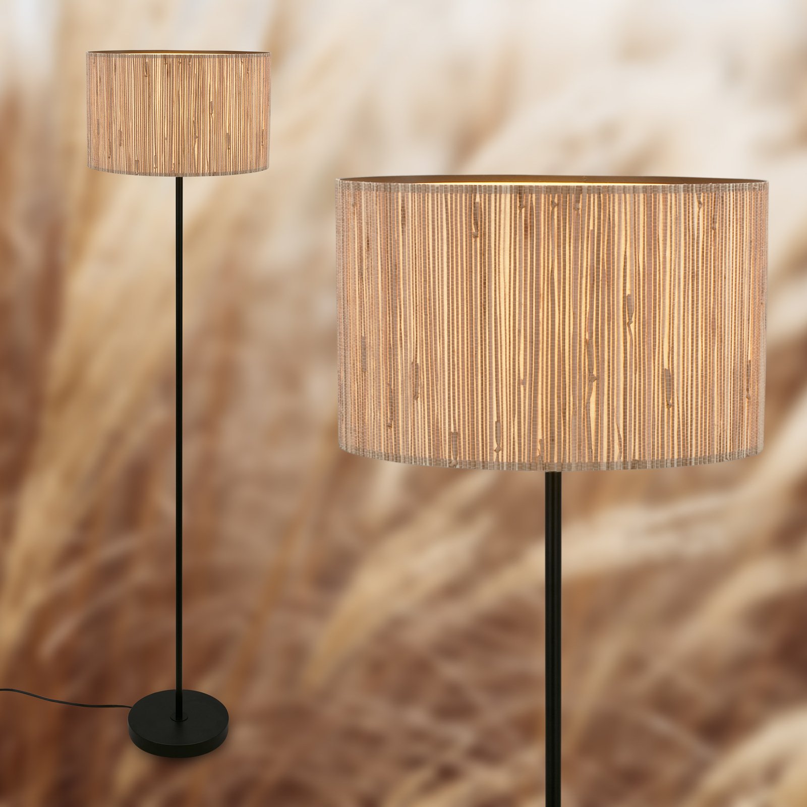 Slama floor lamp, natural colour, metal, seagrass, E27